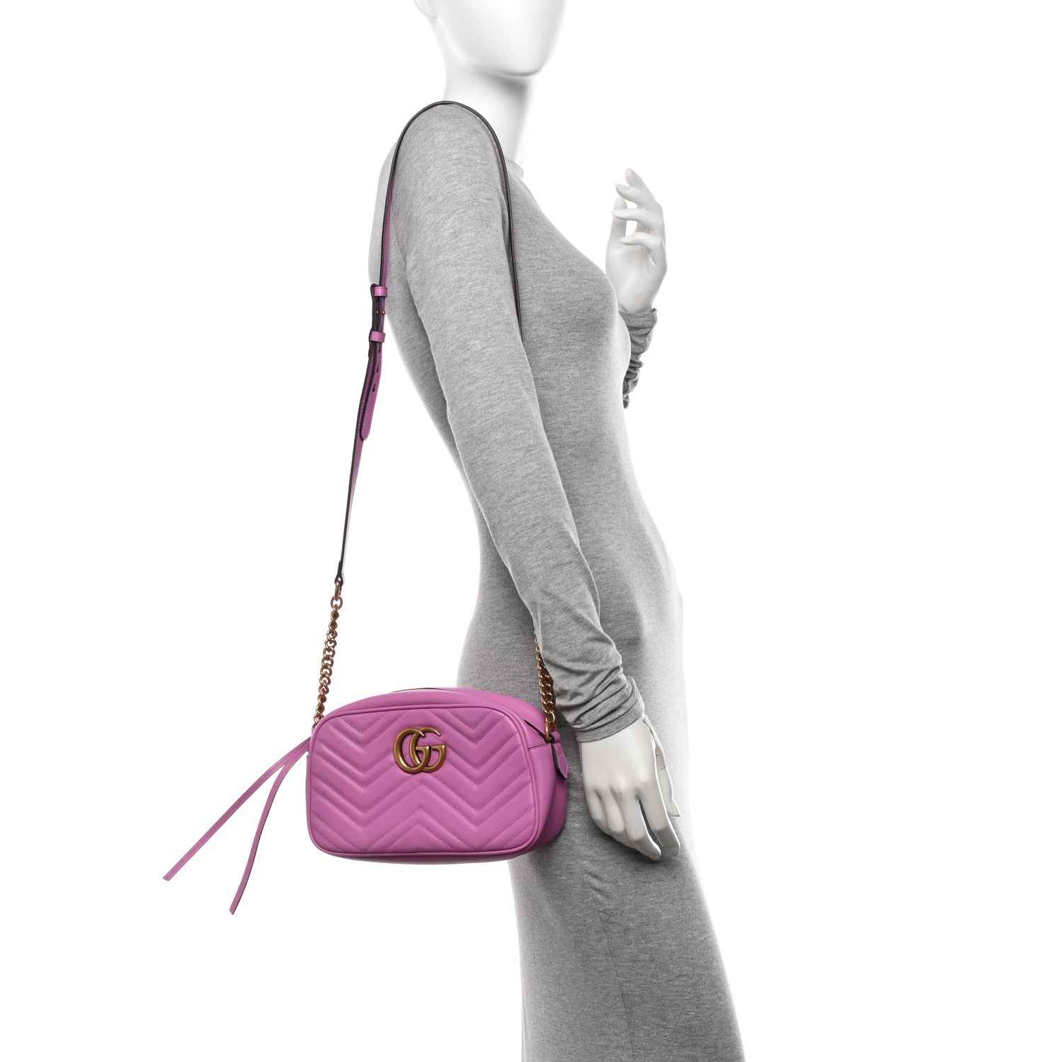 Gucci Calfskin Matelasse Small GG Marmont Chain Shoulder Bag Candy Mousse 2 of 10