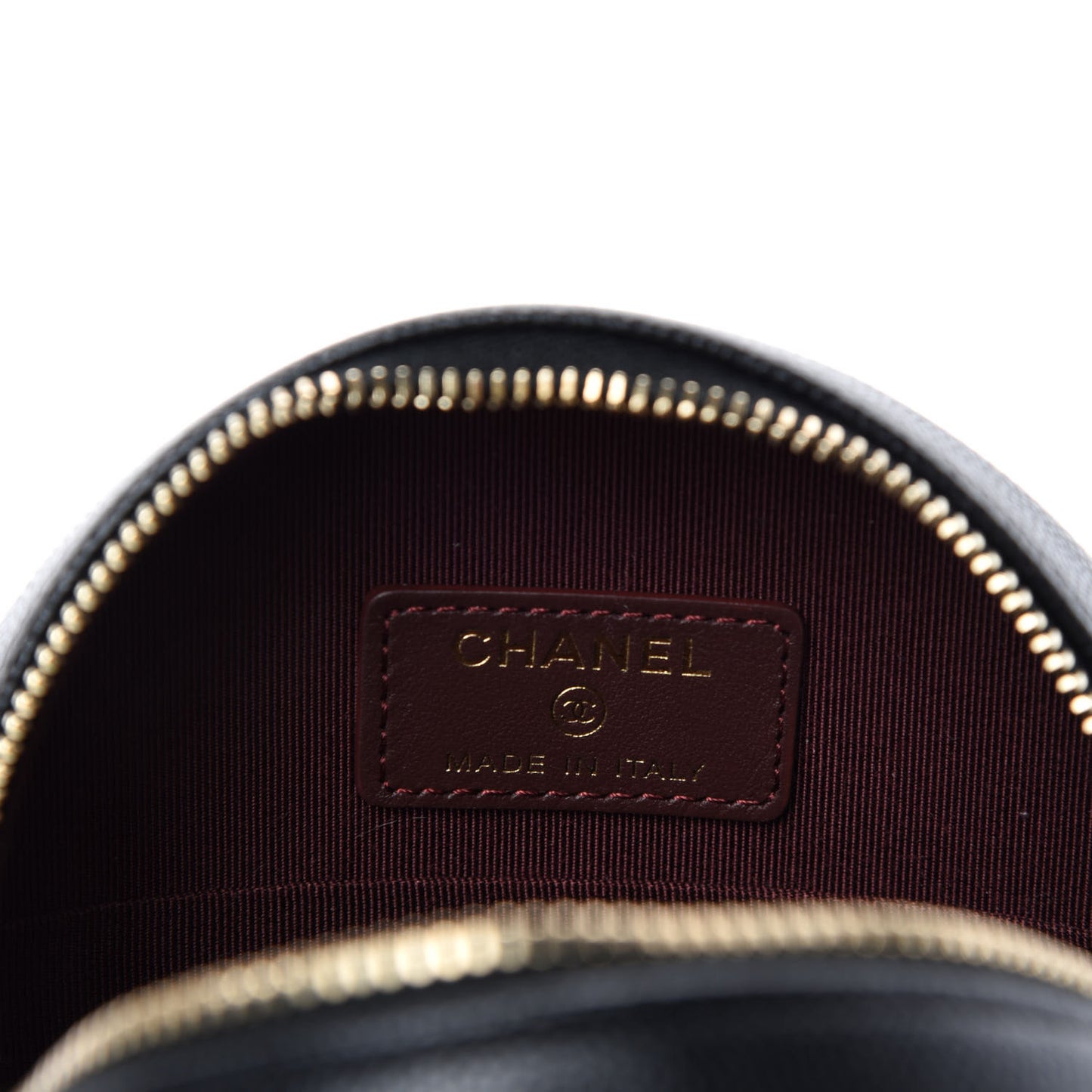 Caviar Quilted Round Clutch With Chain Black