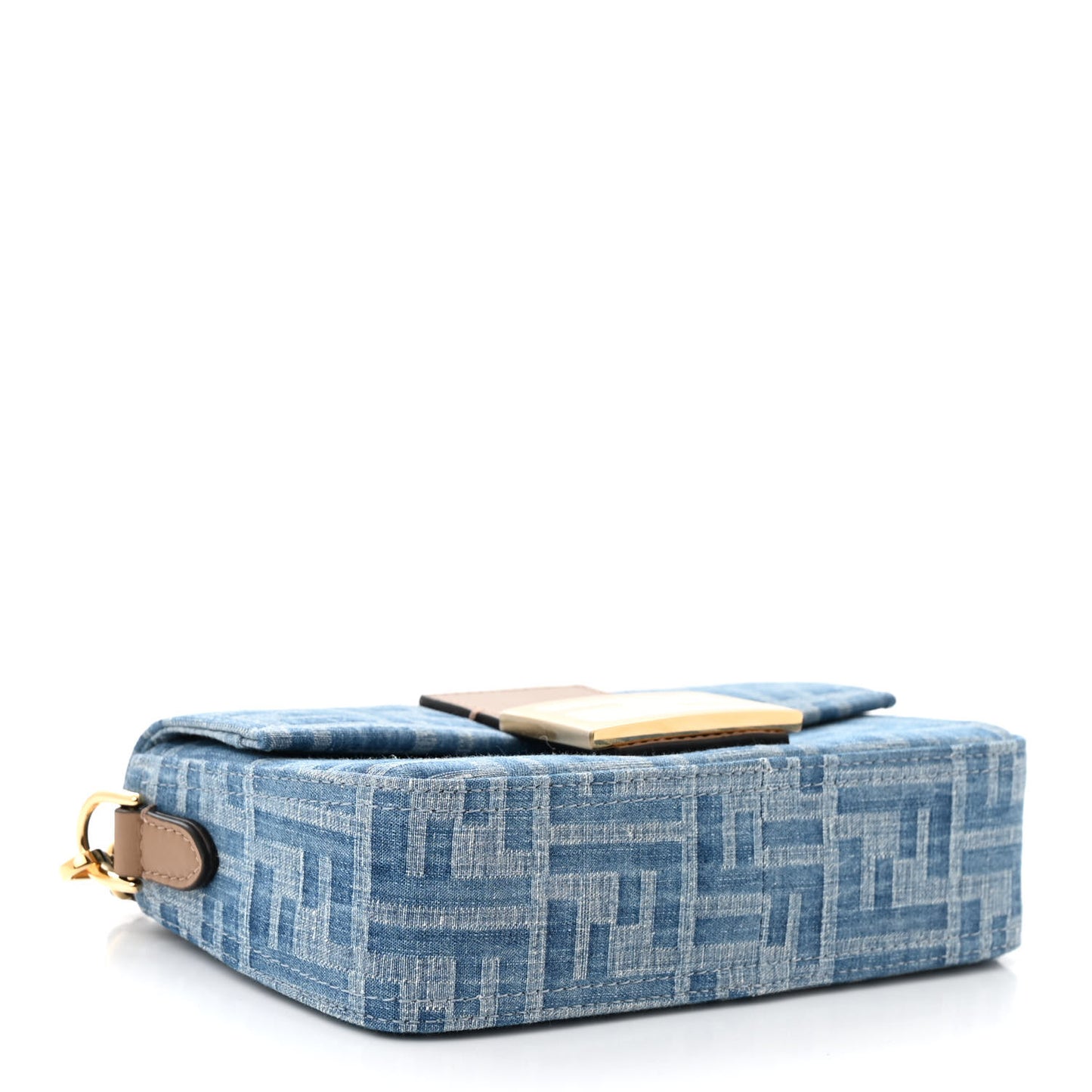 Denim Vitello King F is Fendi FF Embroidered Mini Baguette Denim Sand