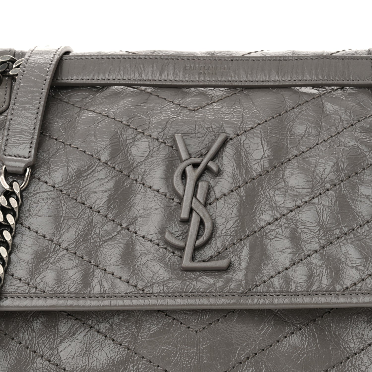 Saint Laurent Crinkled Calfskin Matelasse Monogram Medium Niki Chain Satchel Fog 8 of 12