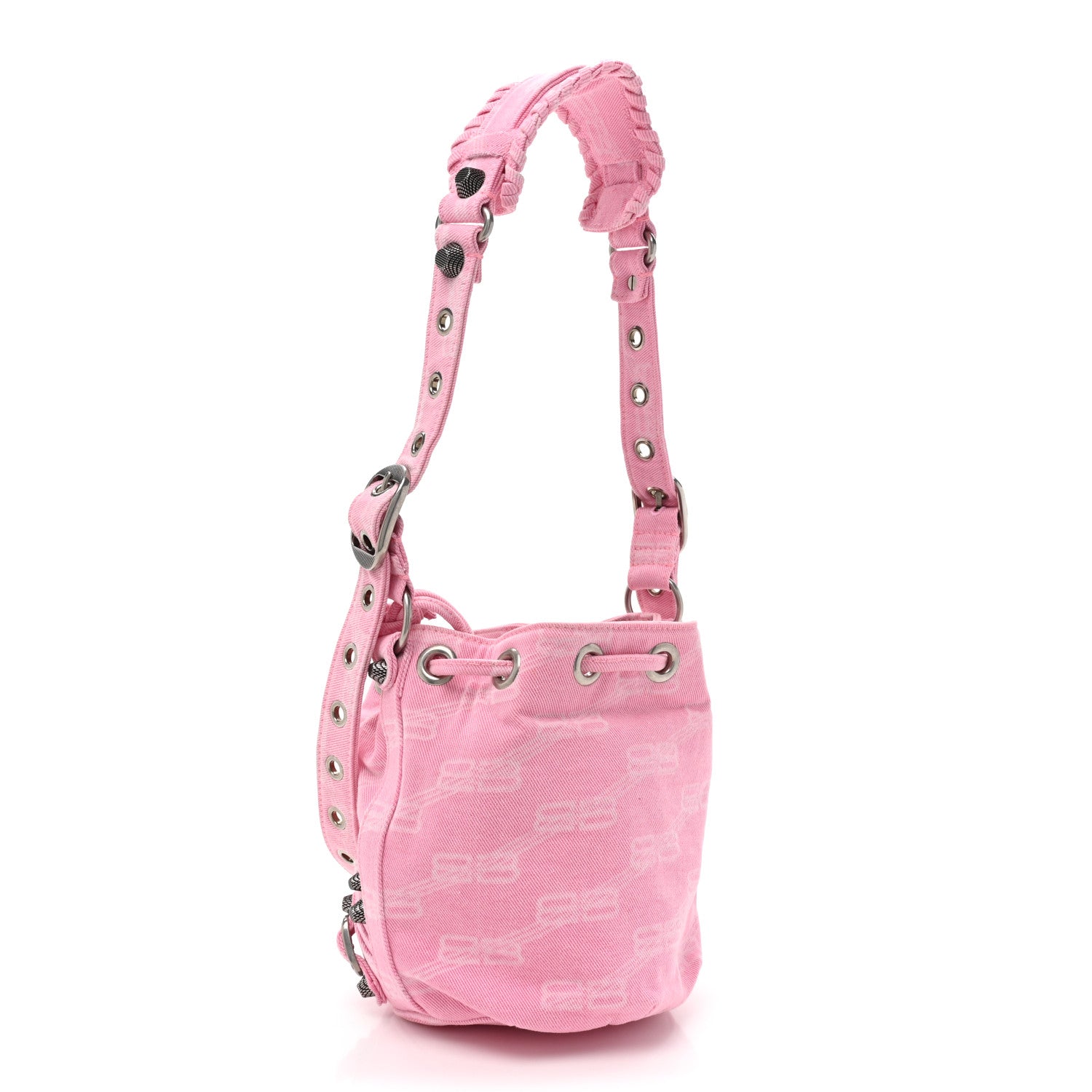 Balenciaga Washed Denim BB Monogram Le Cagole Bucket Bag XS Sweet Pink 3 of 10