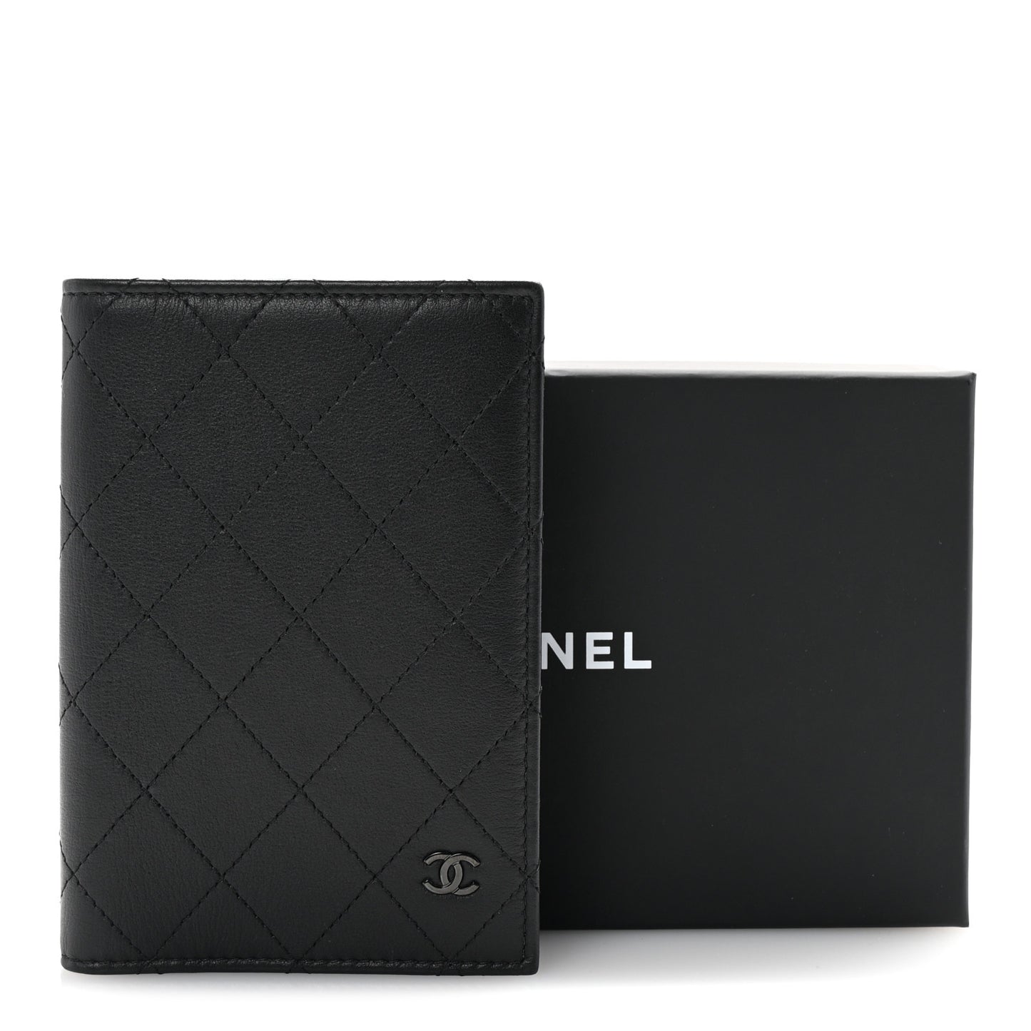 Grained Calfskin Quilted Passport Holder Wallet So Black