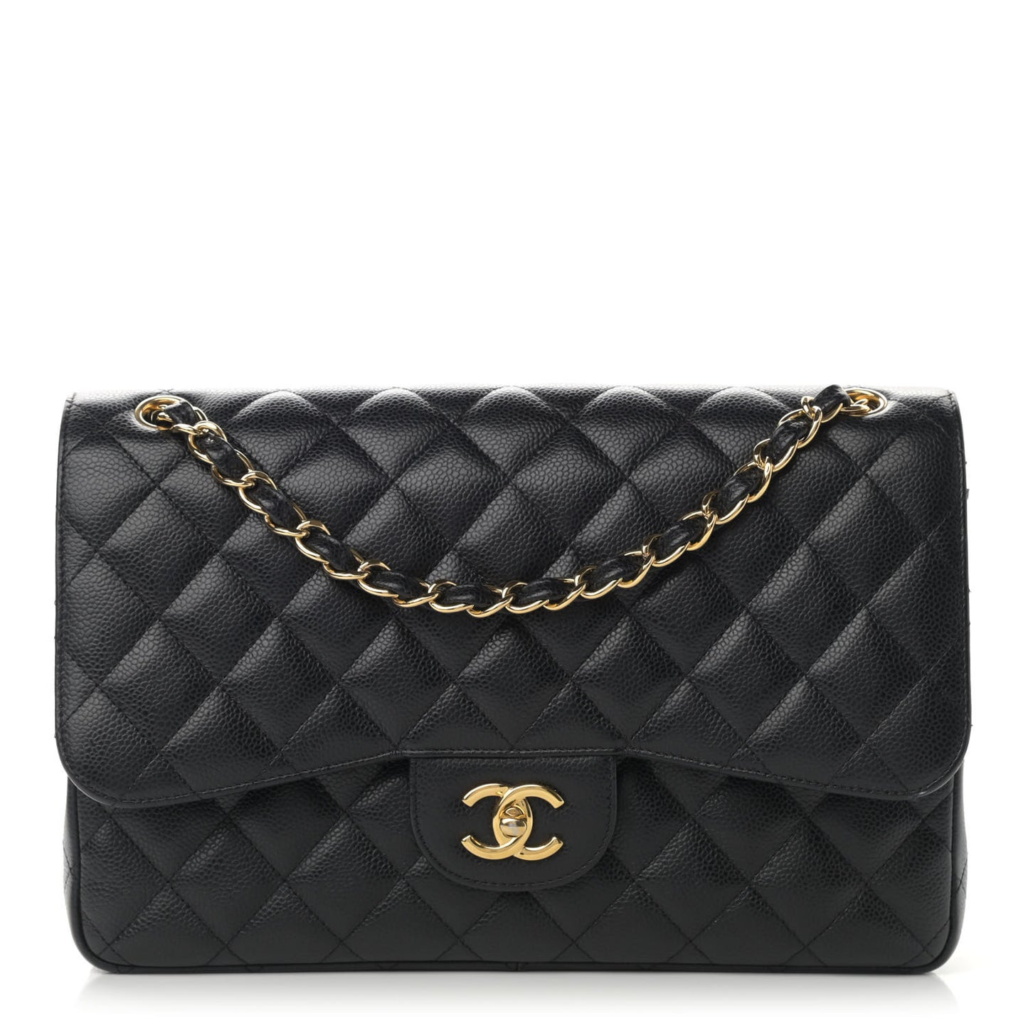 Caviar Quilted Jumbo Double Flap Black