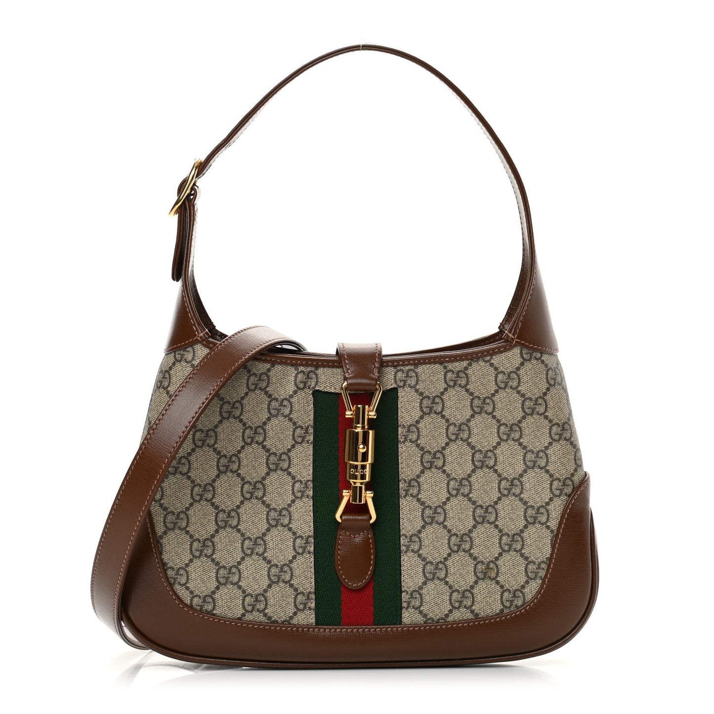 GG Supreme Monogram Azalea Calfskin Web Small Jackie 1961 Hobo Beige Ebony Brown Sugar