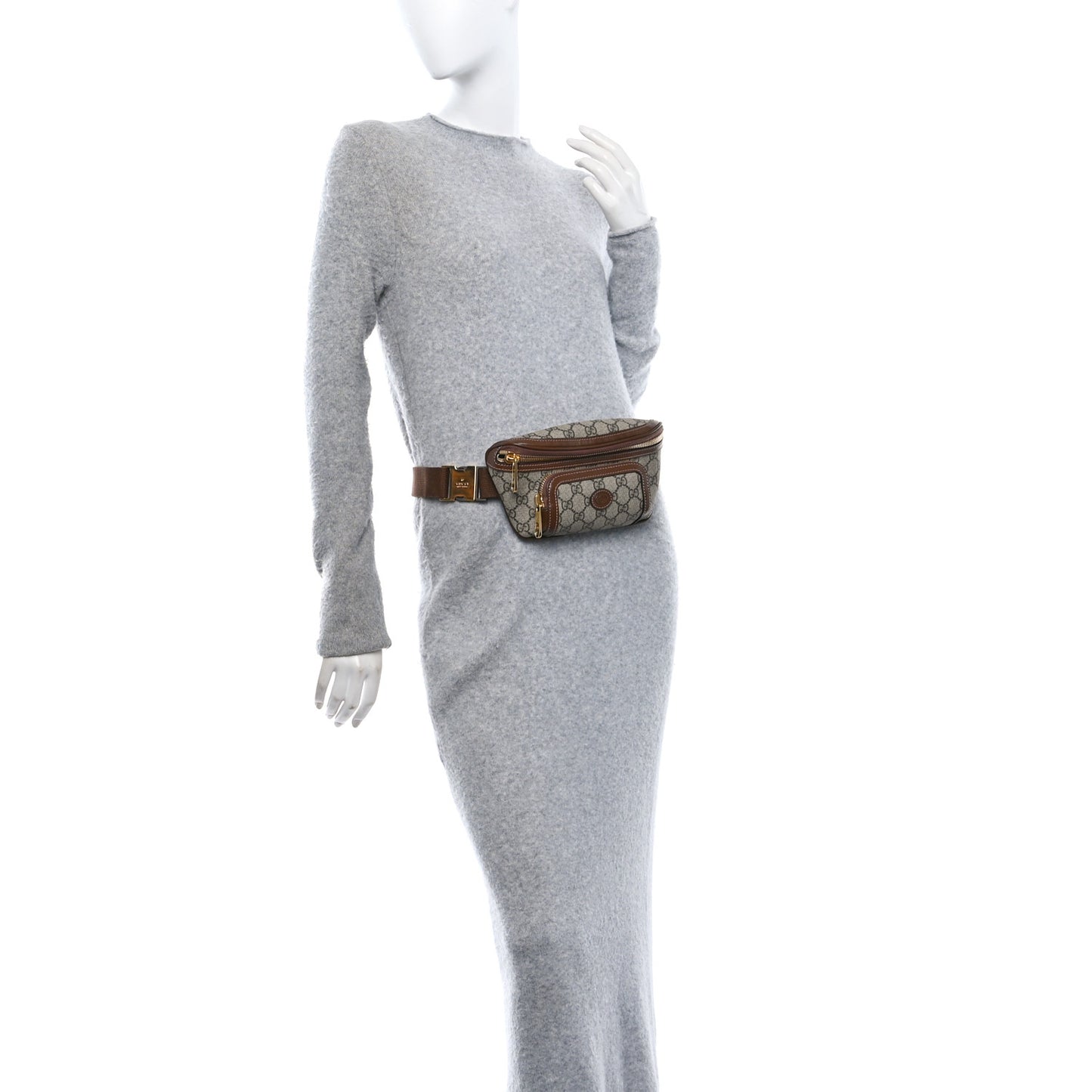 GG Supreme Monogram Textured Calfskin Retro Interlocking G Belt Bag Beige Ebony Brown Sugar