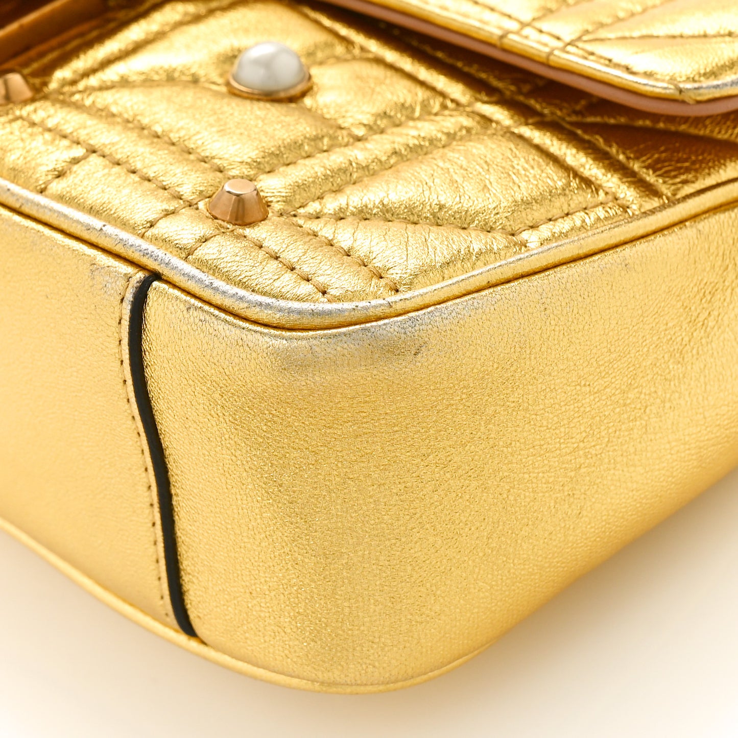 Metallic Calfskin Matelasse Studded Mini Pearly GG Marmont Shoulder Bag Gold