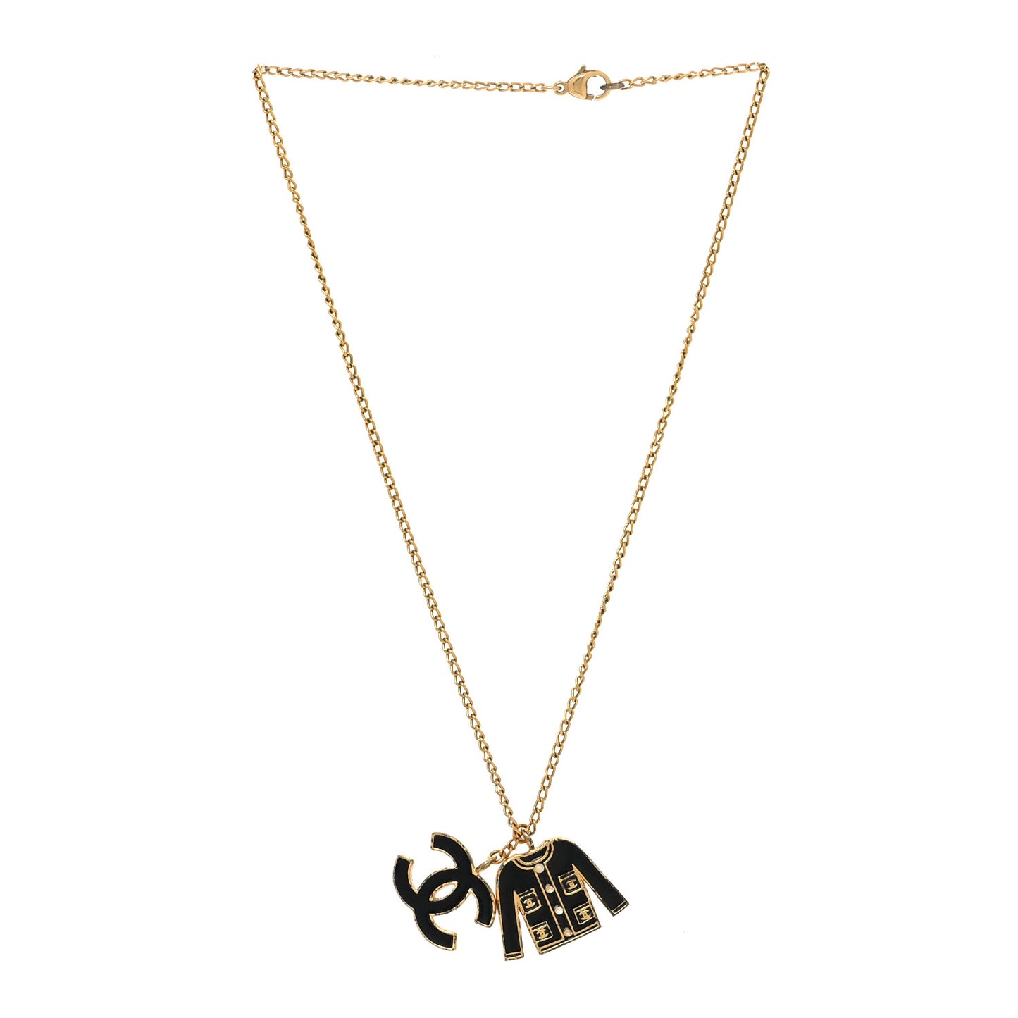 Enamel CC Jacket Necklace Black Gold