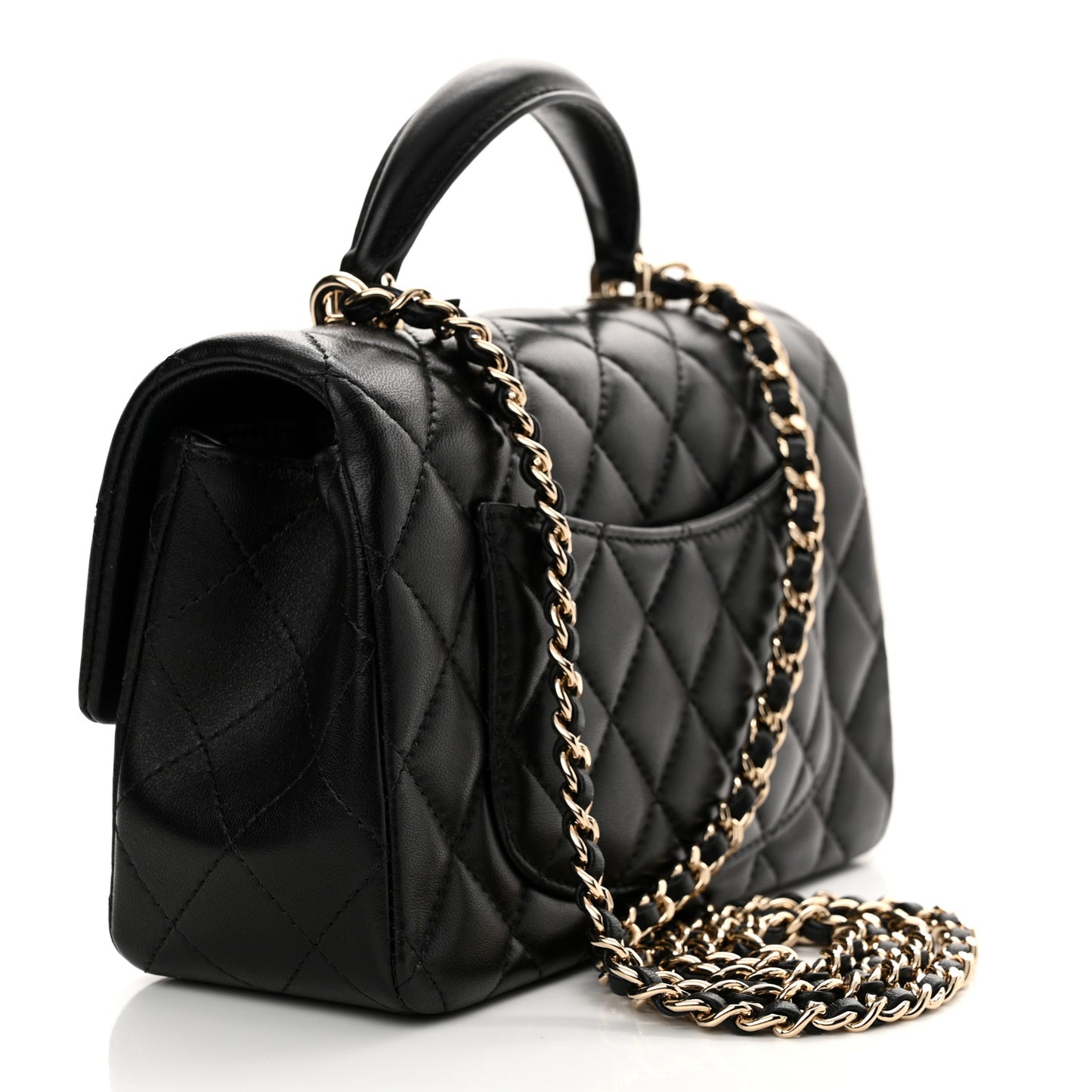 Lambskin Quilted Mini Top Handle Rectangular Flap Black