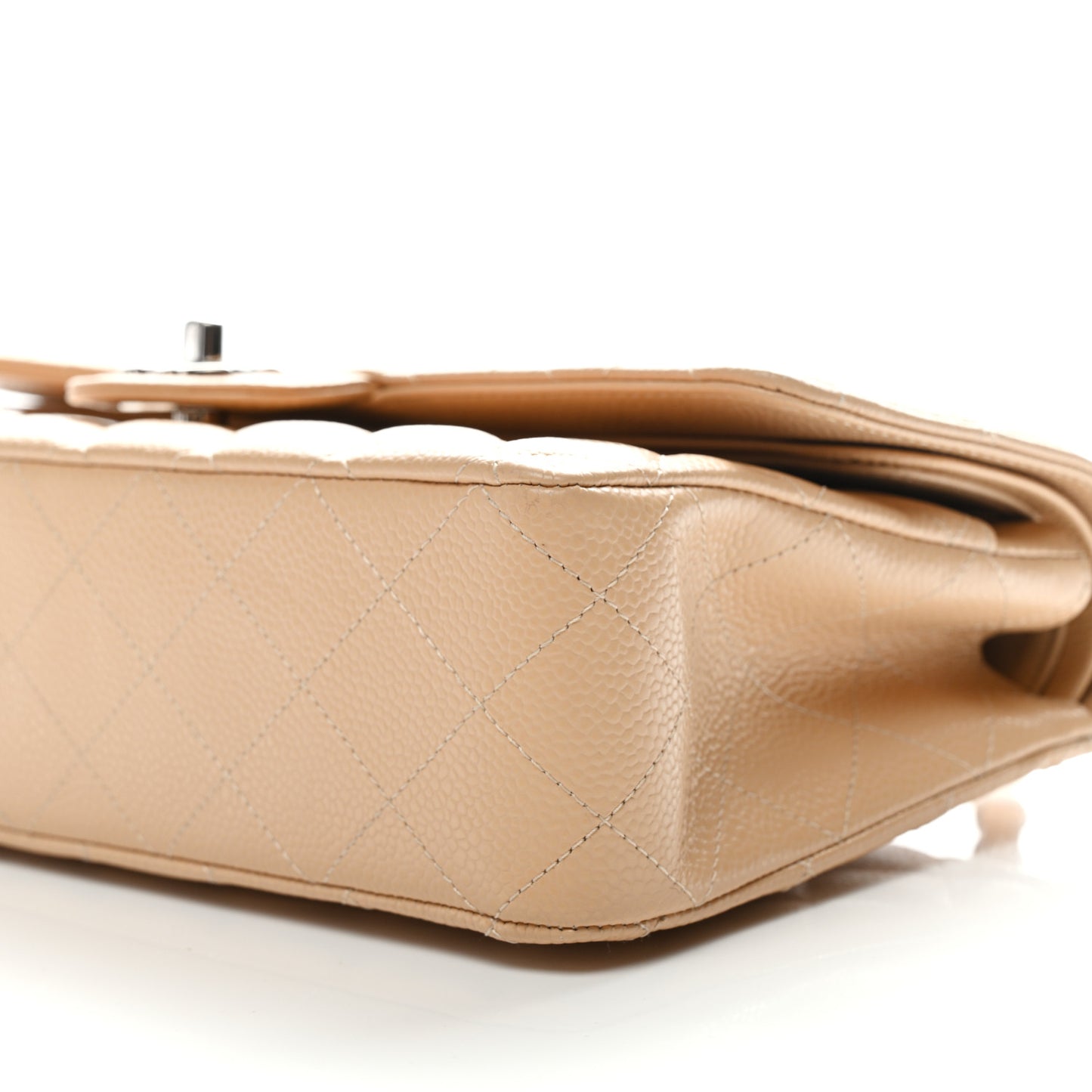 Caviar Quilted Medium Double Flap Beige