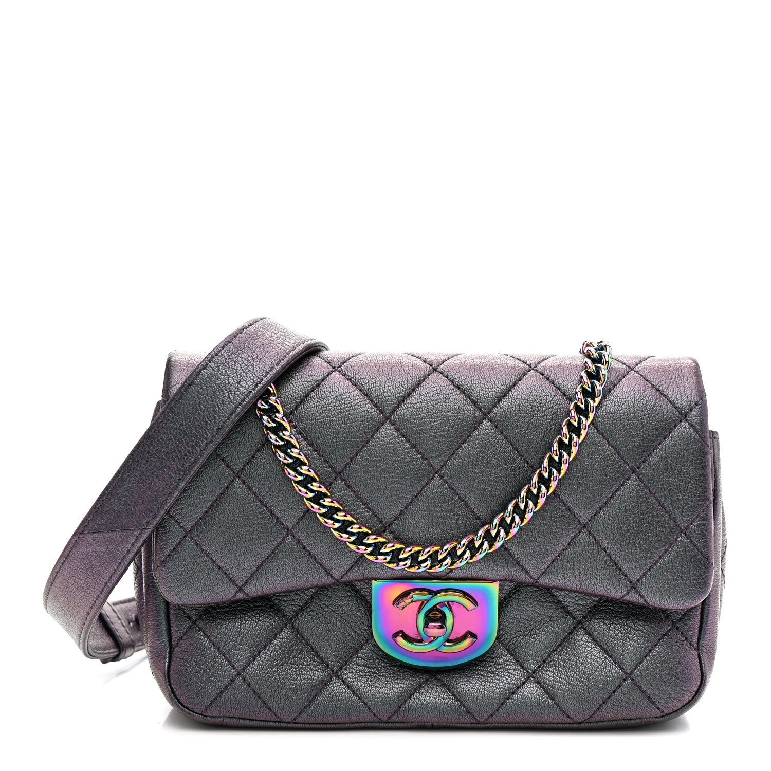 Chanel Iridescent Goatskin Quilted Small Double Carry Waist Chain
