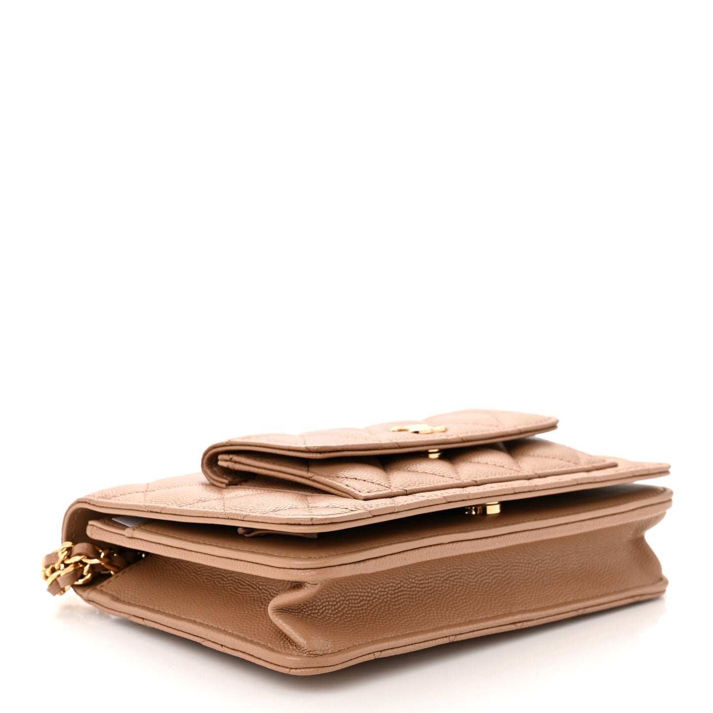 Caviar Quilted Pocket Clutch With Chain WOC Beige