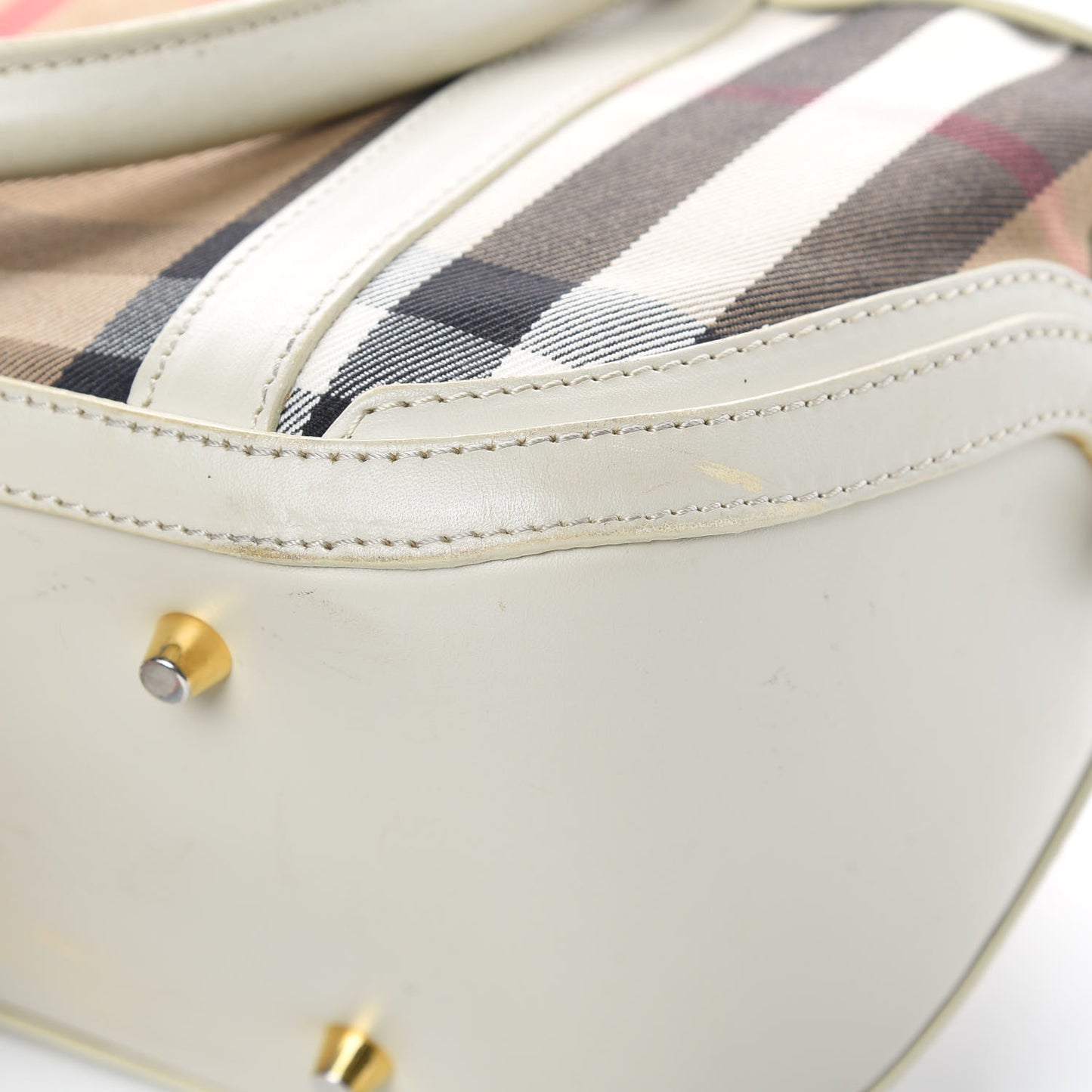 House Check Bridle Calfskin Small Orchard Bowling Bag White