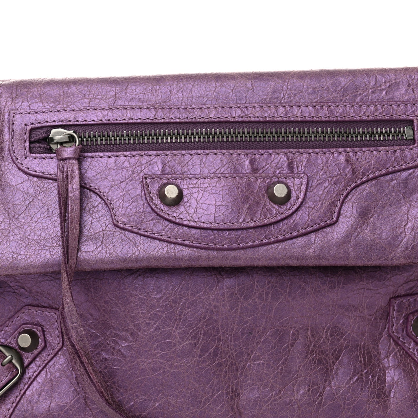 Agneau Classic Hardware Envelope Clutch Metallic Purple