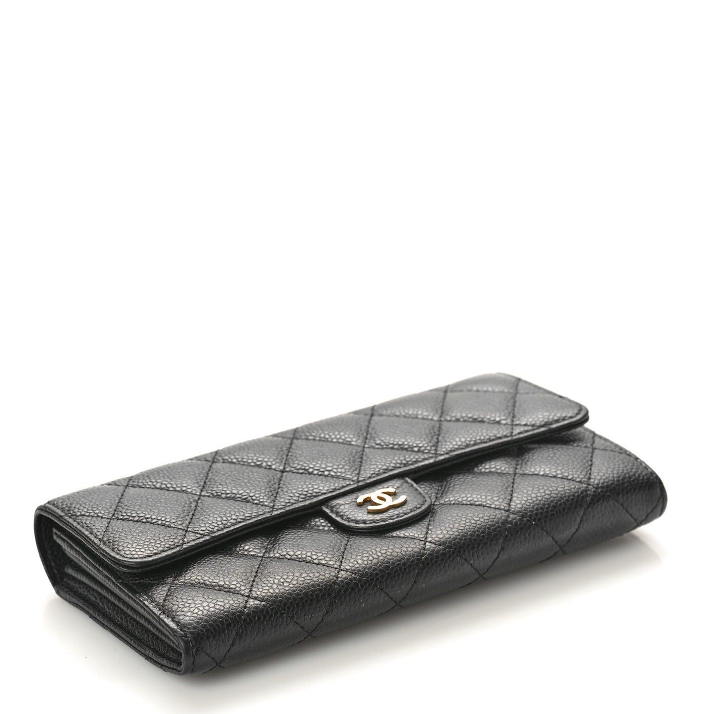 Caviar Quilted Large Gusset Flap Wallet Black