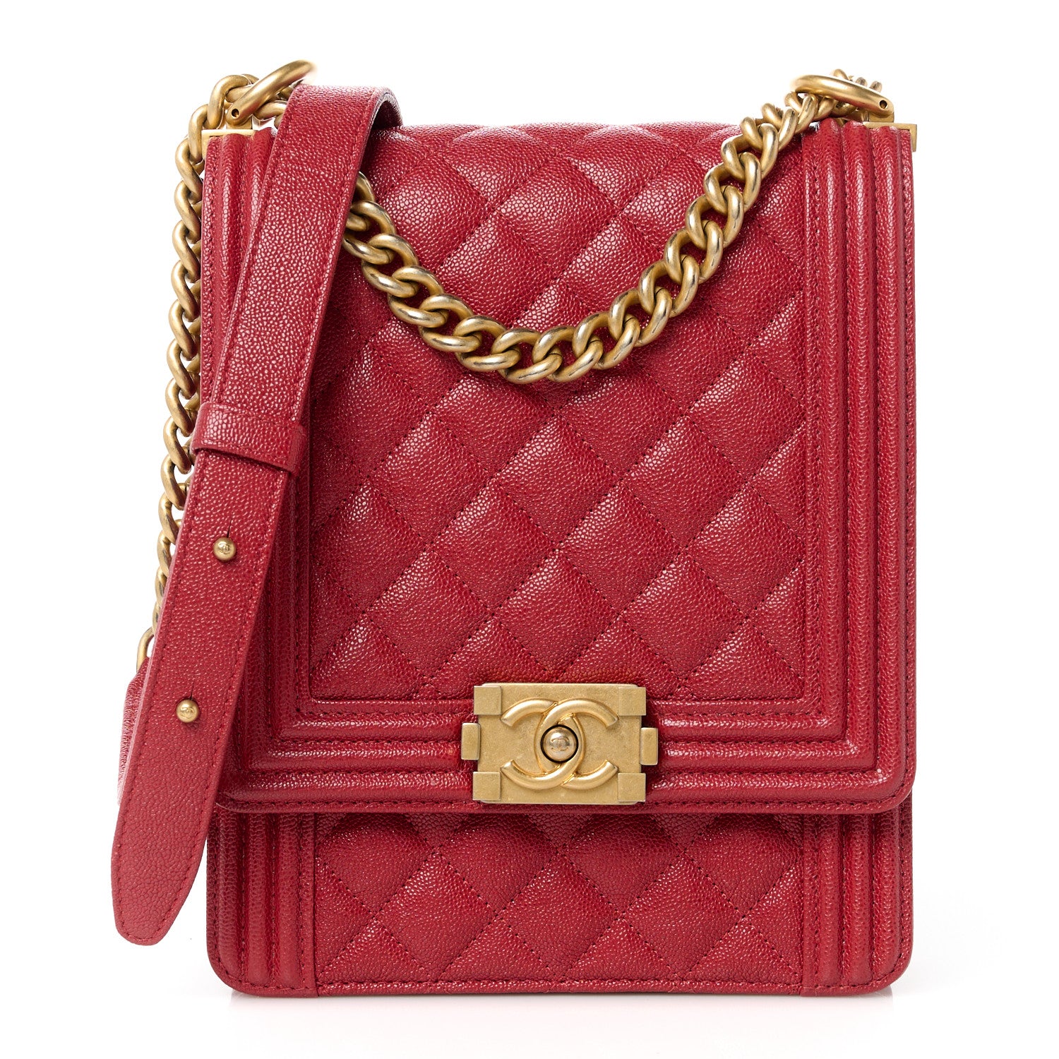 Chanel Caviar Quilted North South Boy Flap Red 1 of 10