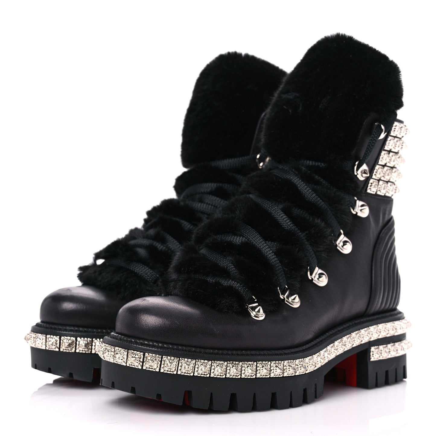 Calfskin Studded Shearling Yeti Donna Boots 36 Black