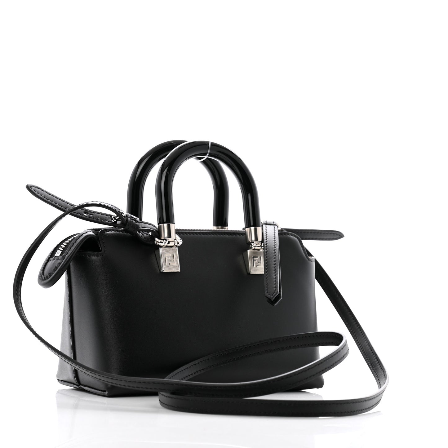 Vitello King Plexiglass Logo Embossed Mini By The Way Top Handle Boston Bag Black White