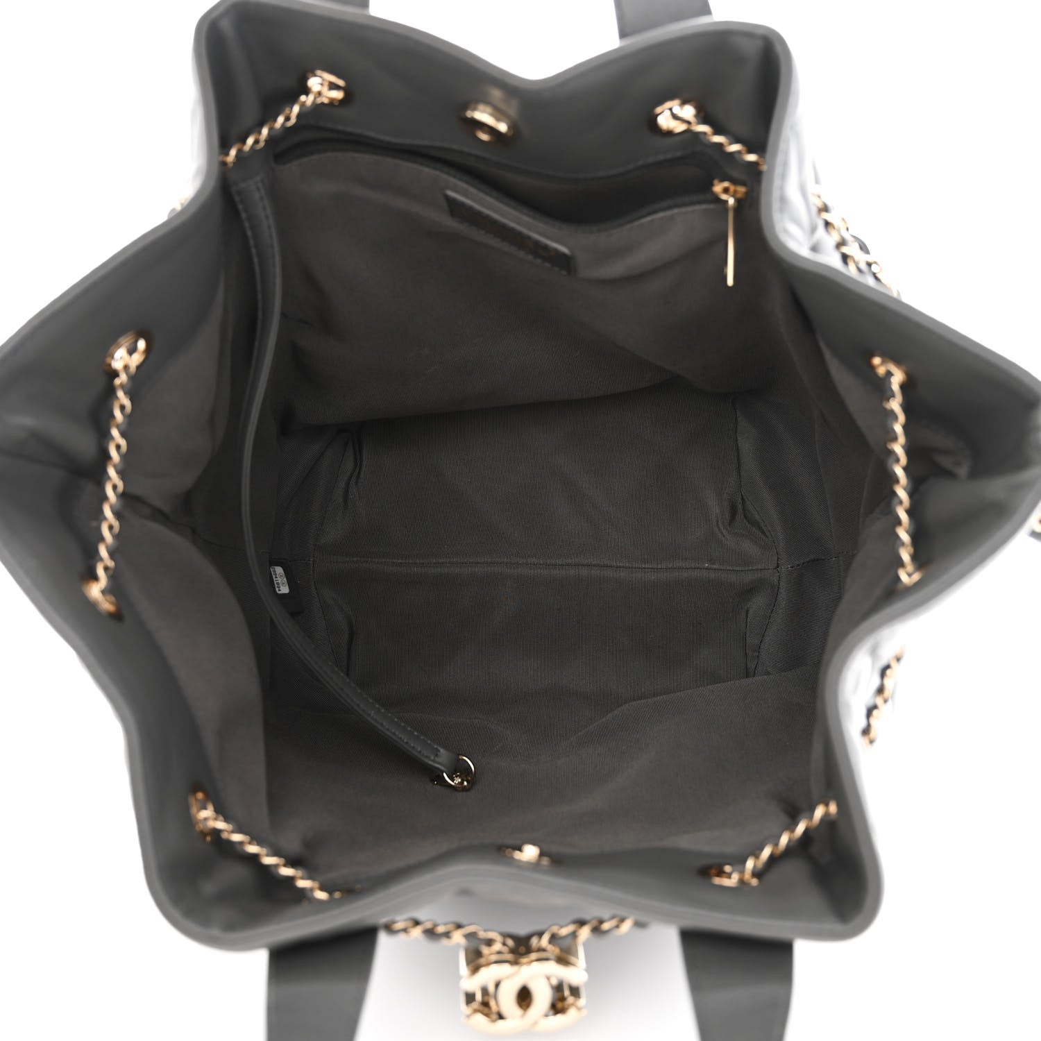 Chanel Lambskin Quilted CC Dweller Drawstring Tote Grey 5 of 10