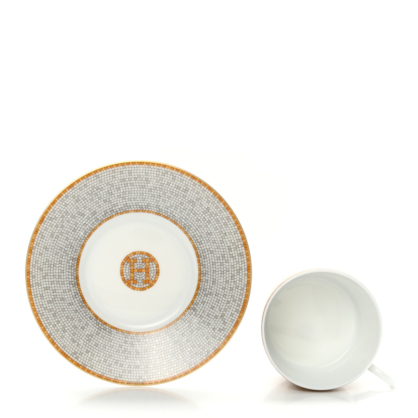 Porcelain Mosaique Au 24 Gold Tea Cup And Saucer Set Of 2
