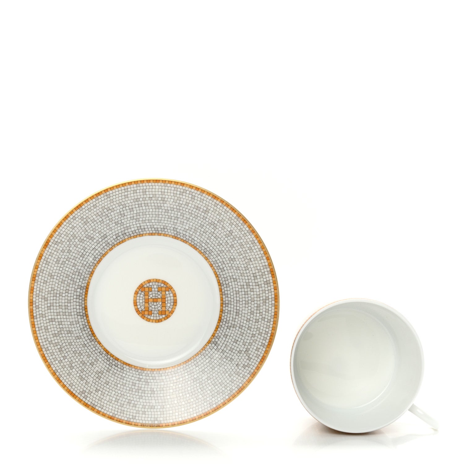 Hermes Porcelain Mosaique Au 24 Gold Tea Cup And Saucer Set Of 2 4 of 9