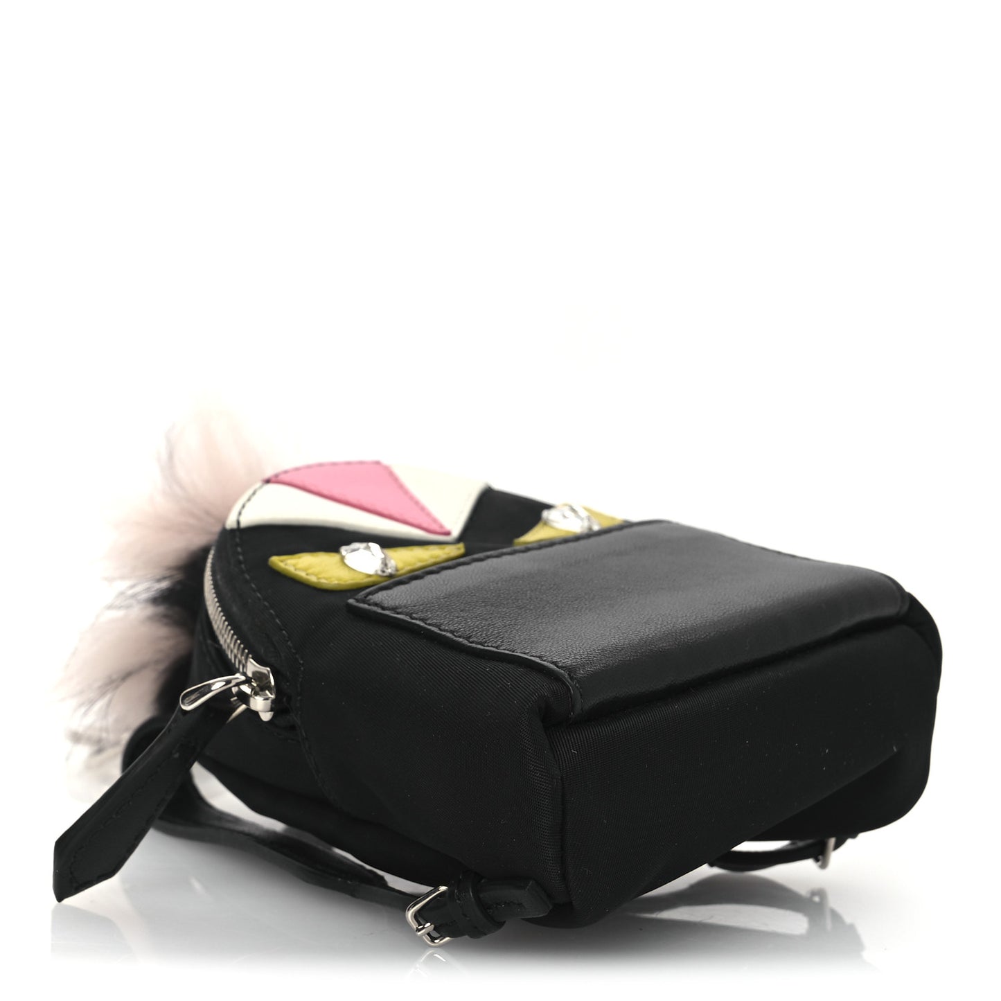 Nylon Shiny Nappa Nutria Fox Fur Monster Eyes Mini Backpack Charm Black Multicolor