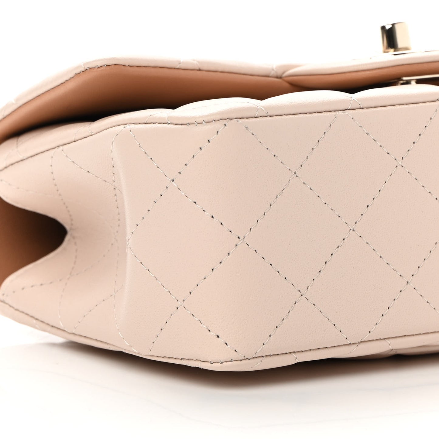 Lambskin Quilted Bi-Color Mini Top Handle Rectangular Flap Ecru Dark Beige
