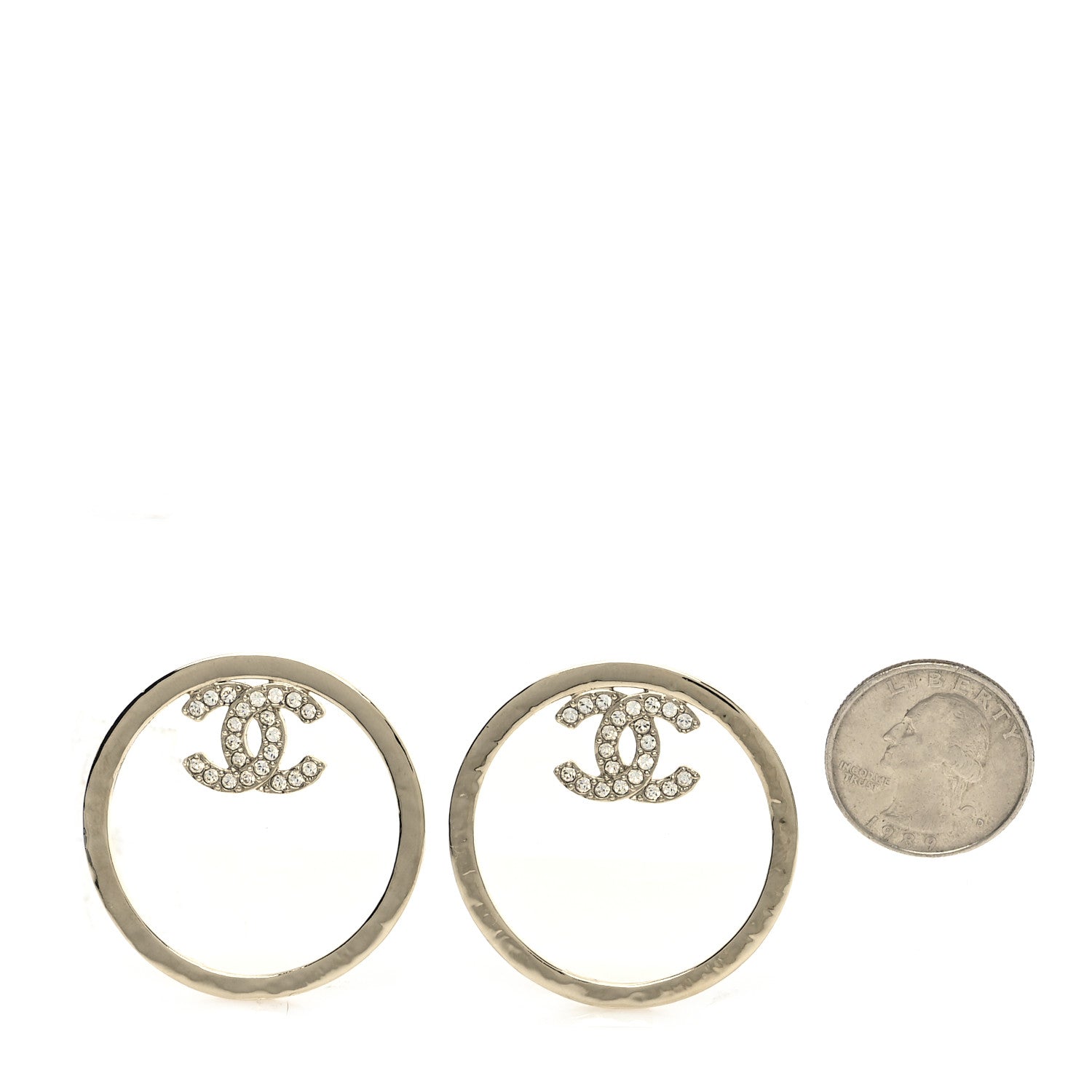 Chanel Metal Crystal CC Round Drop Earrings Gold 2 of 5