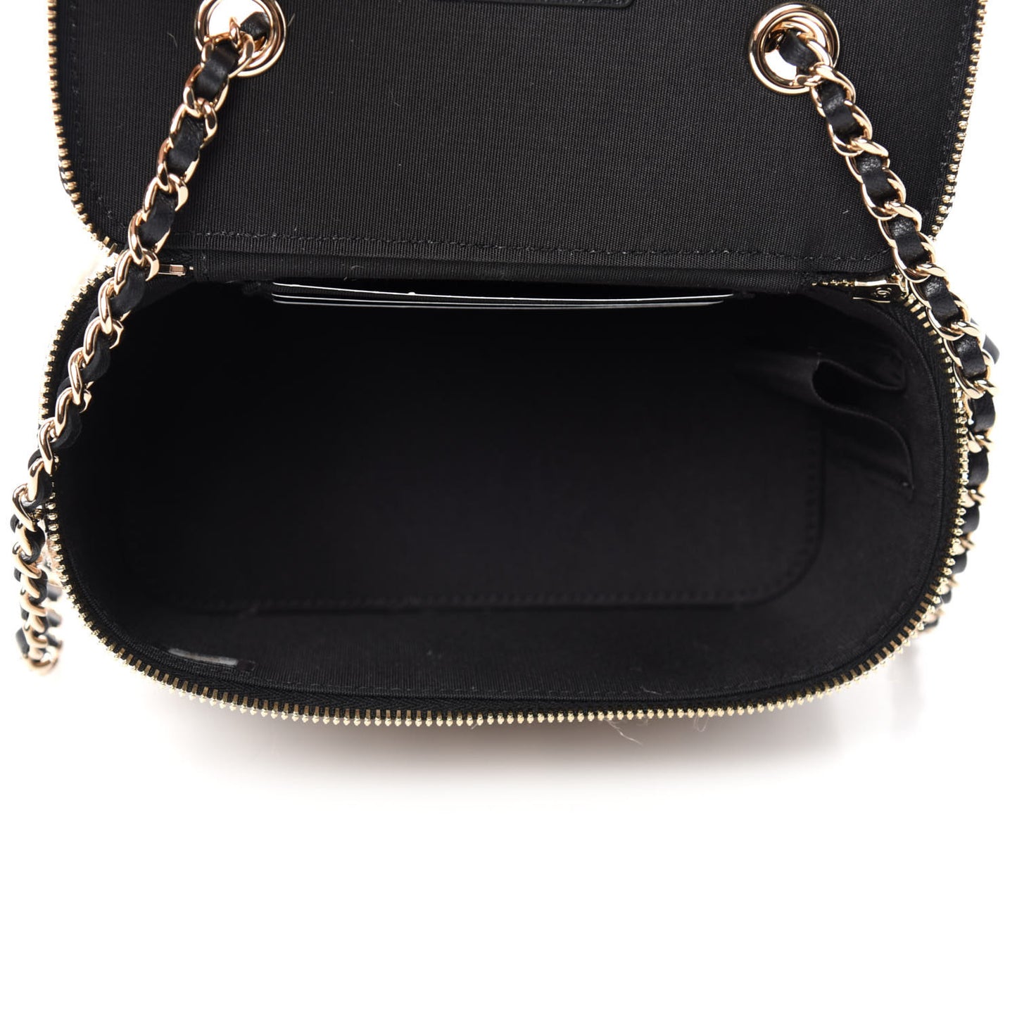 Raffia Jute Striped Small Vanity Case With Chain Black Beige