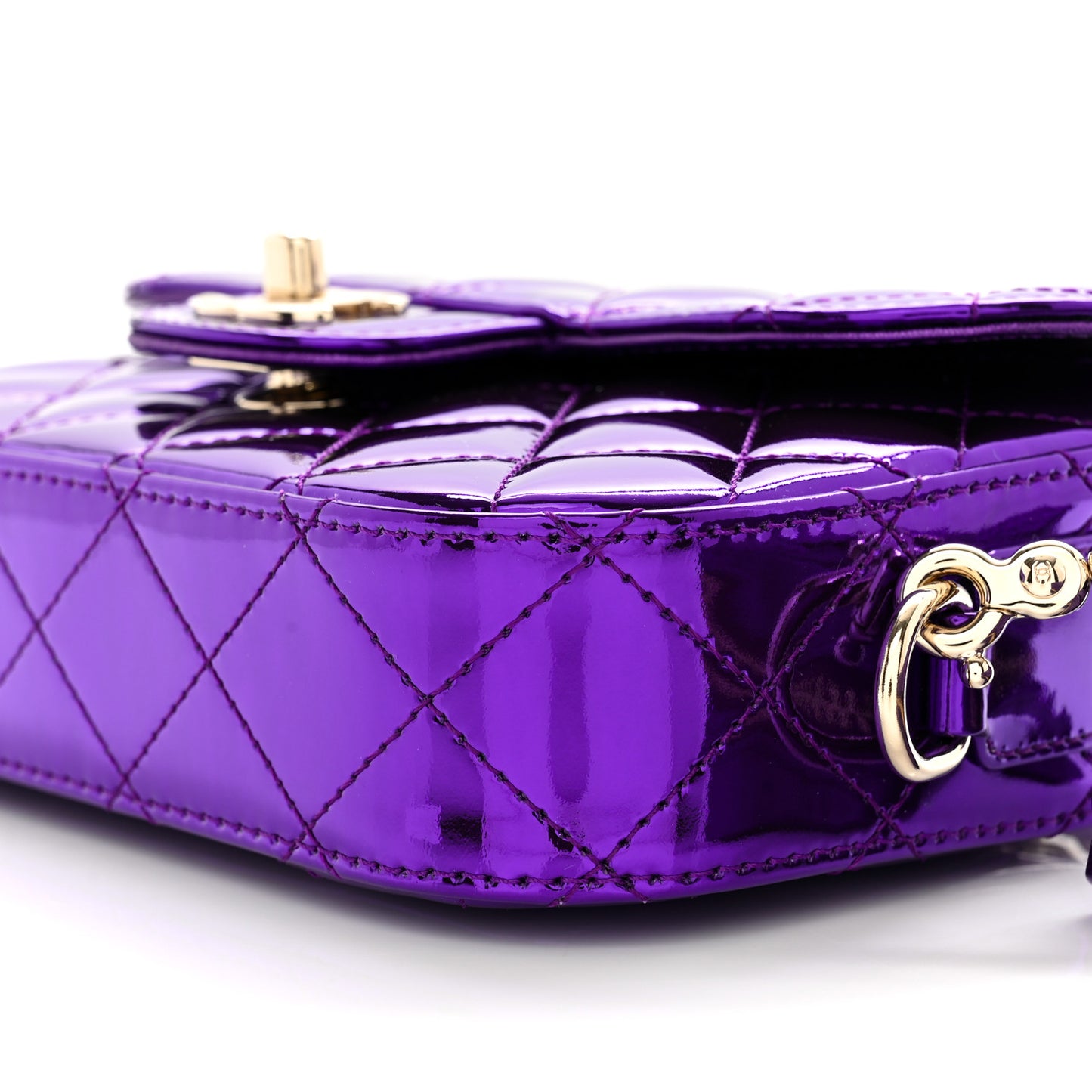 Mirror Calfskin Metallic Calfskin Quilted Hollywood Boulevard Mini Flap With Star Coin Purse Purple