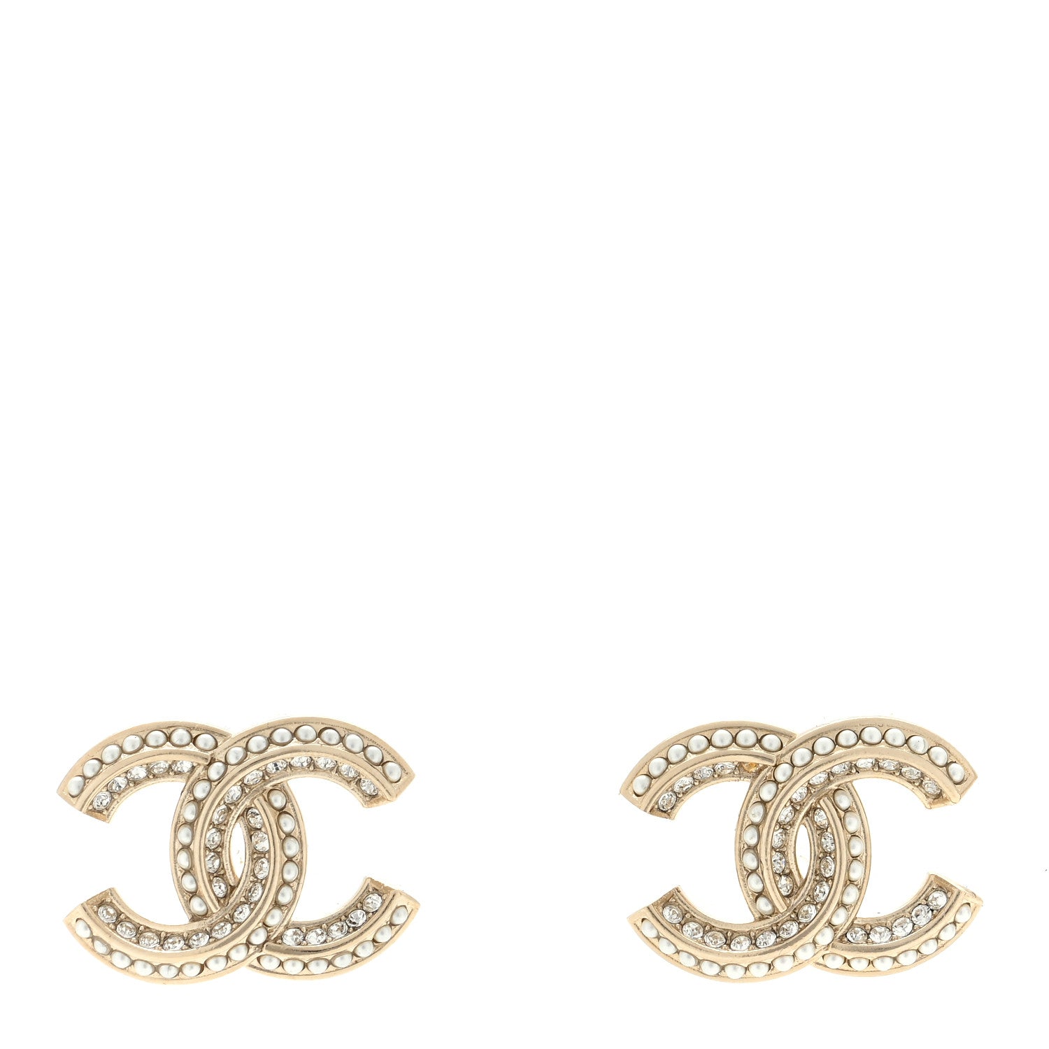 Chanel Crystal Pearl Chain Mania CC Earrings Gold 1 of 4