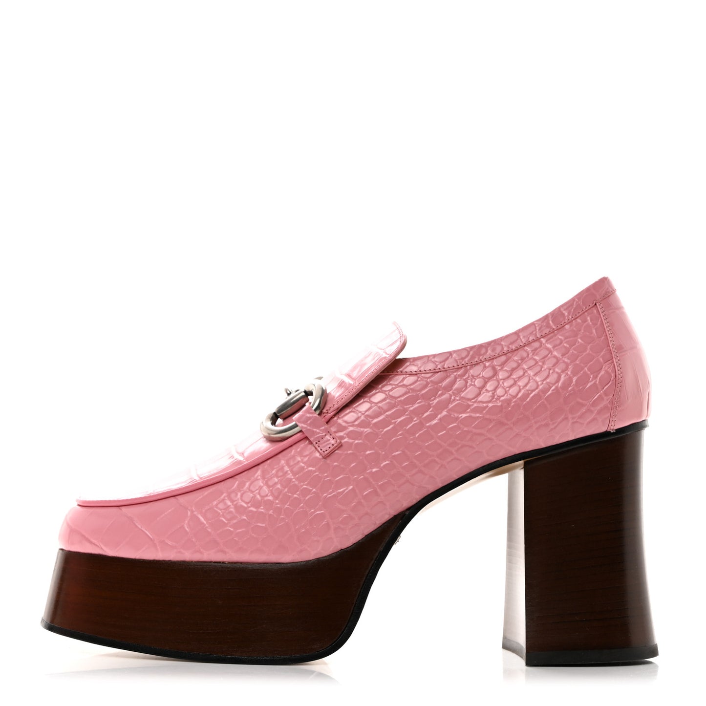 Croco Calf Lux Granada Kid Horsebit Platform Loafers 40 Butterfly Pink