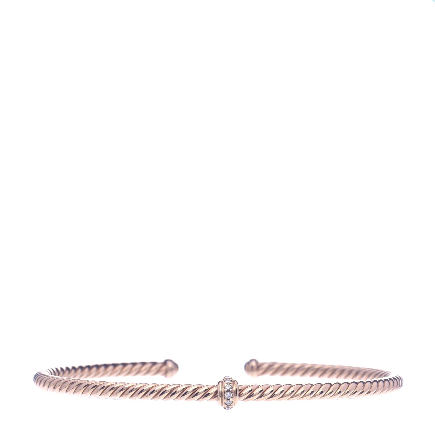 David Yurman 18K Rose Gold Diamond 3mm Renaissance Center Station Bracelet 1 of 5
