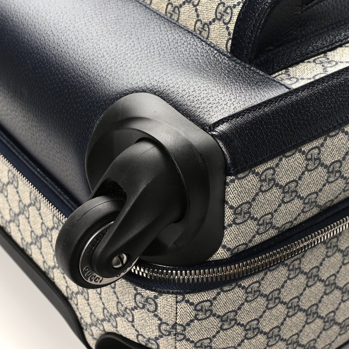 GG Supreme Monogram Textured Dollar Calfskin Web Large Savoy Trolley Suitcase Beige Blue