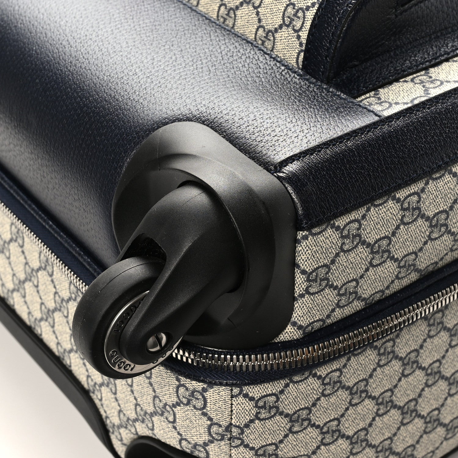 Gucci GG Supreme Monogram Textured Dollar Calfskin Web Large Savoy Trolley Suitcase Beige Blue 8 of 10