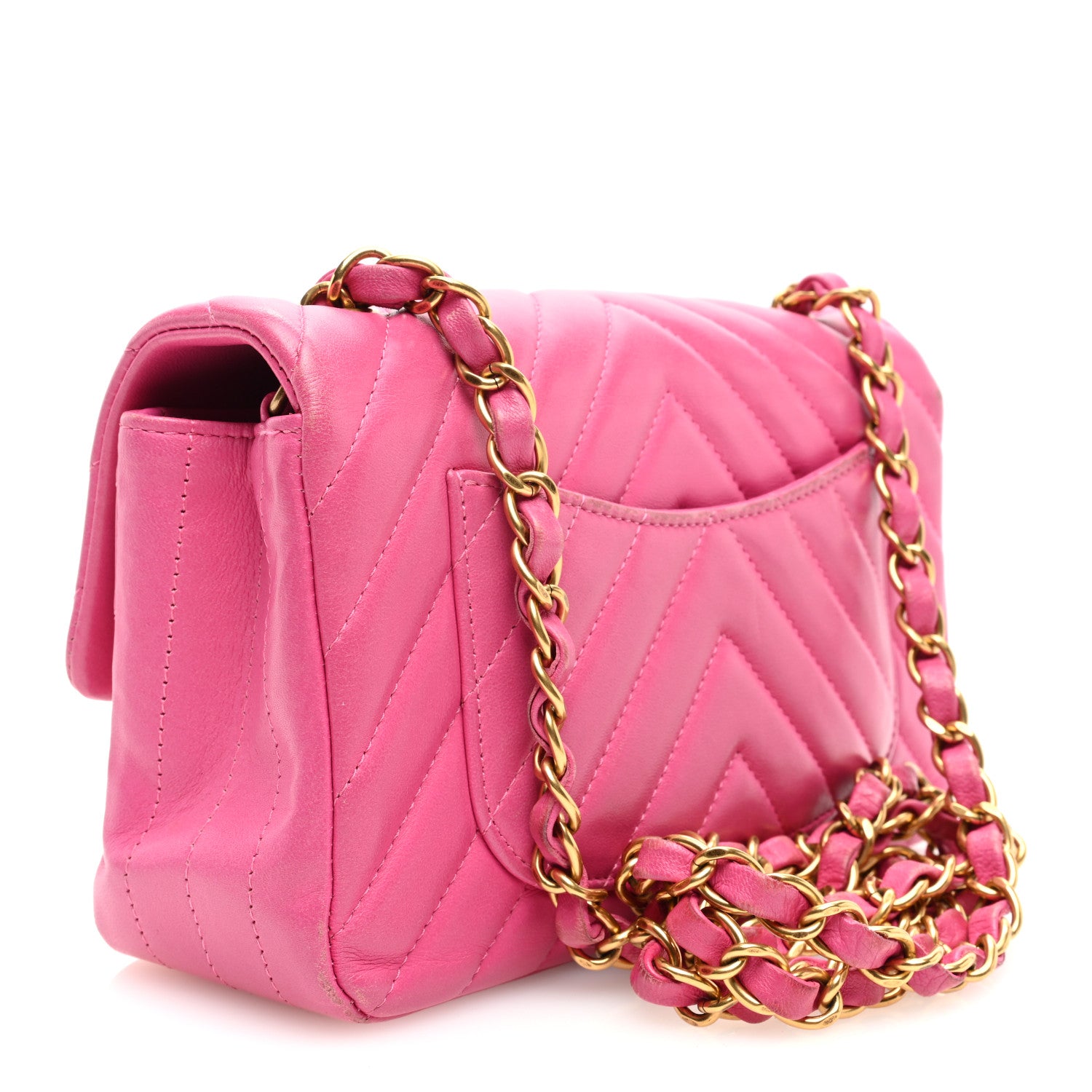 Chanel Lambskin Chevron Quilted Mini Rectangular Flap Dark Pink 3 of 15