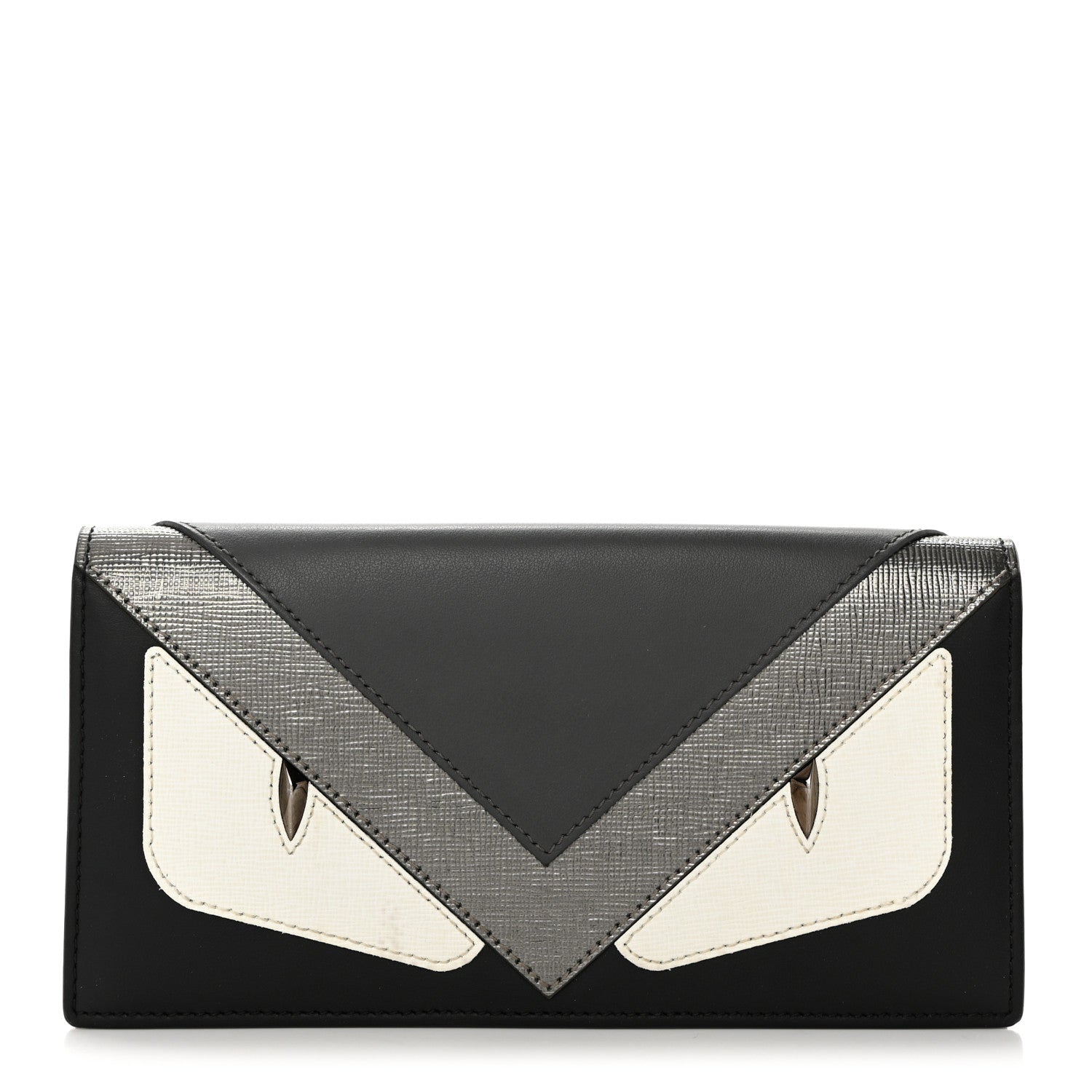 Fendi Vitello Century Elite Monster Eyes Continental Wallet Asfalto Graphite 1 of 9