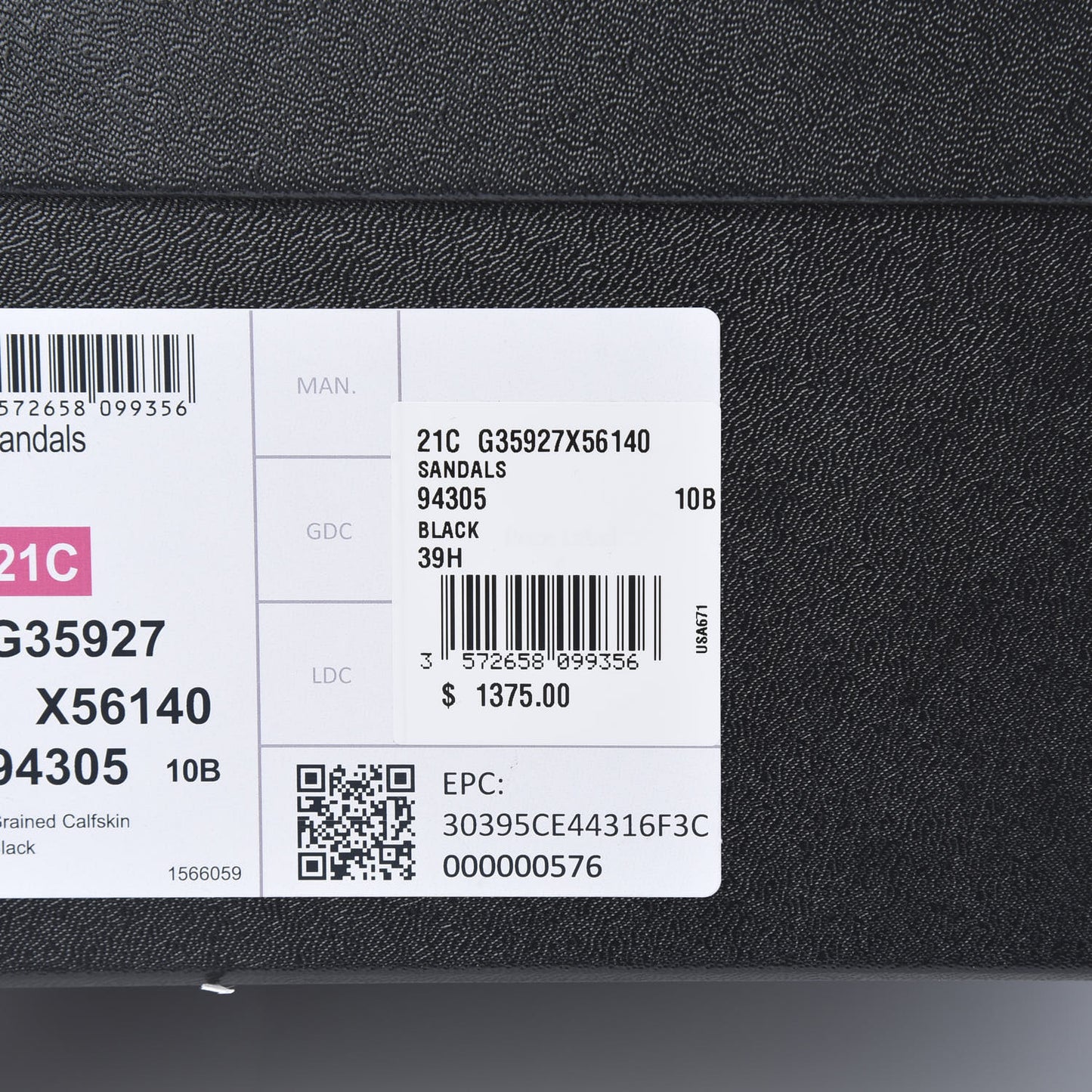 Grained Calfskin Velcro Dad Sandals 39.5 Black