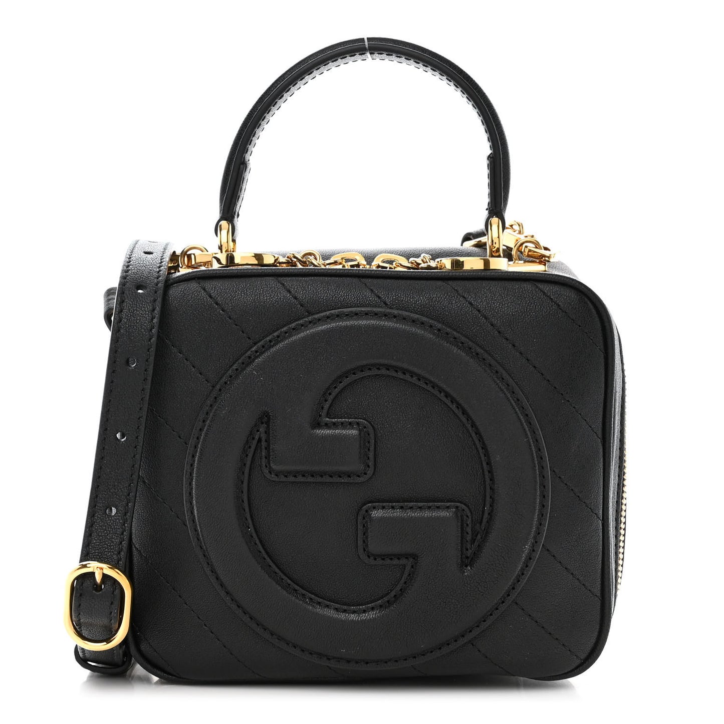 Sakai Be Green Calfskin Diagonal Stitched Blondie Top Handle Bag Black