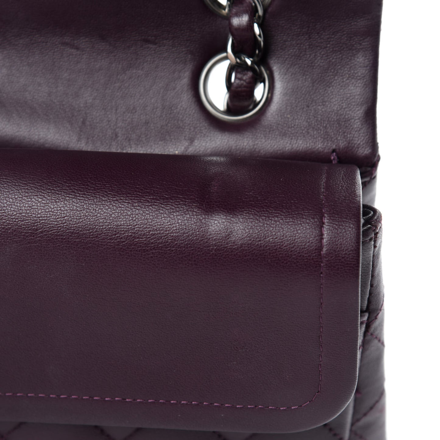 Lambskin Quilted Medium Double Flap Dark Purple