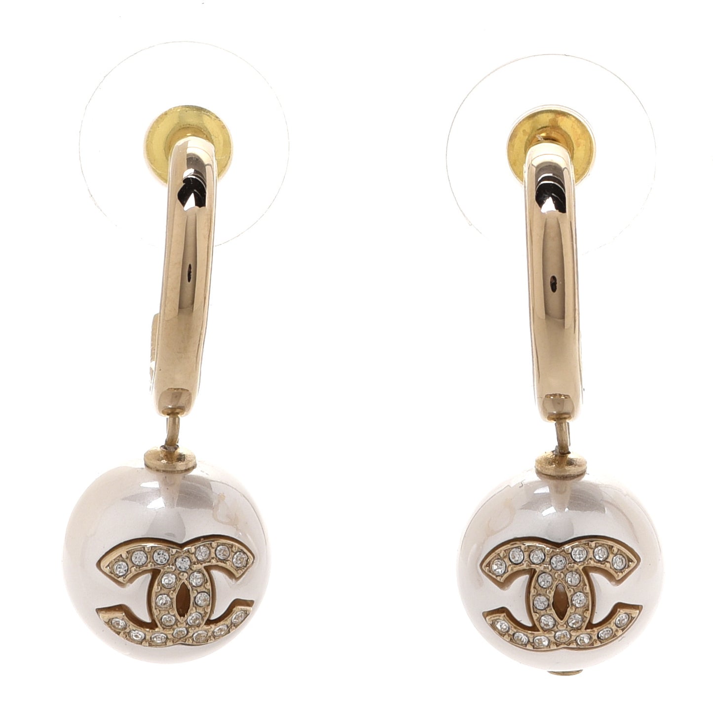 Pearl Crystal CC Drop Earrings Gold Pearly White