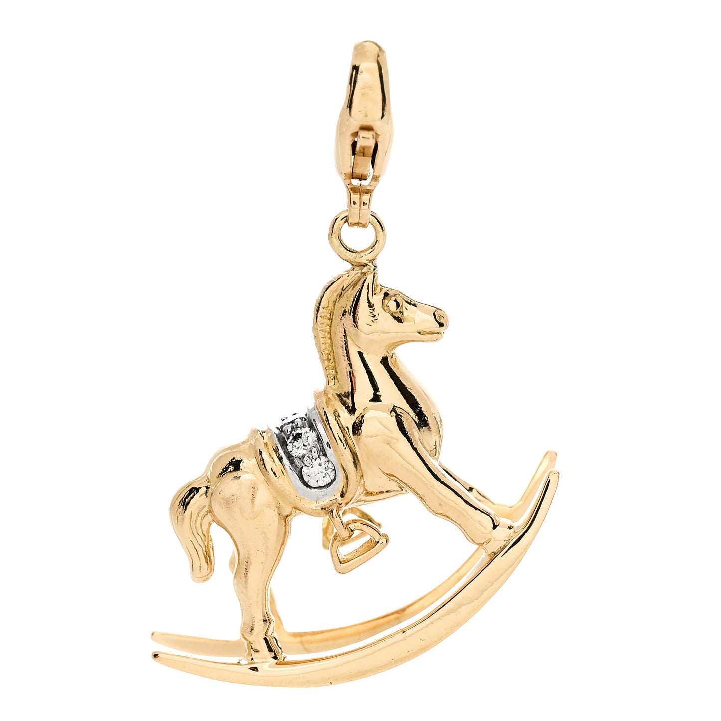 18K Yellow Gold Platinum Diamond Rocking Horse Charm