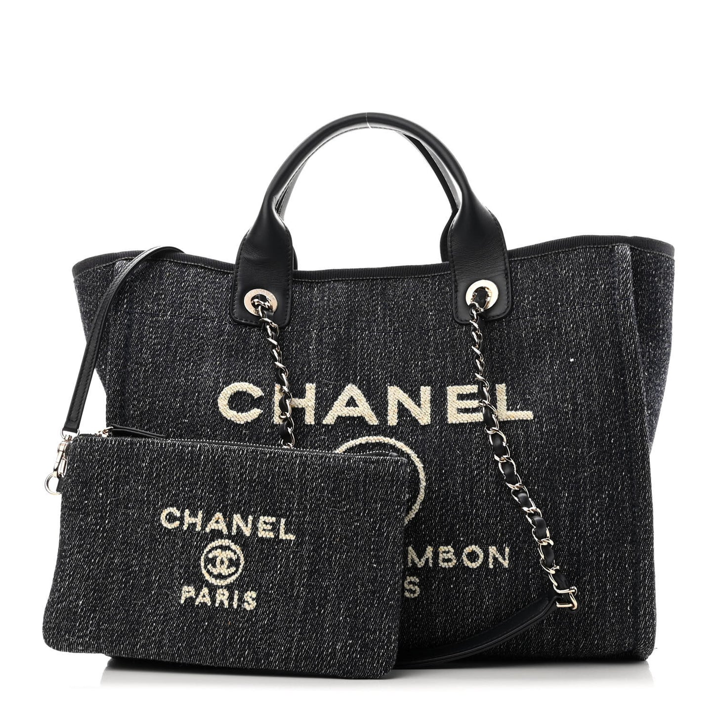 Denim Medium Deauville Tote Dark Blue White