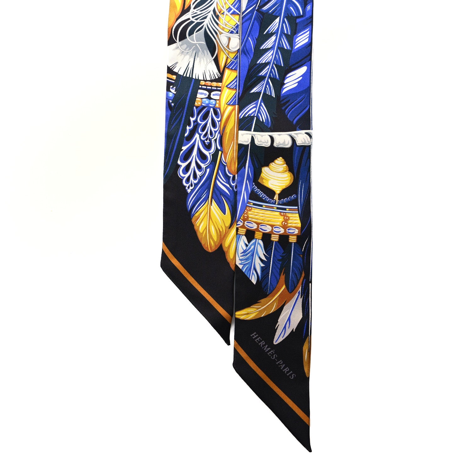 Hermes Silk La Danse Pacifique Twilly Bleu Nuit Jaune Vif 2 of 4
