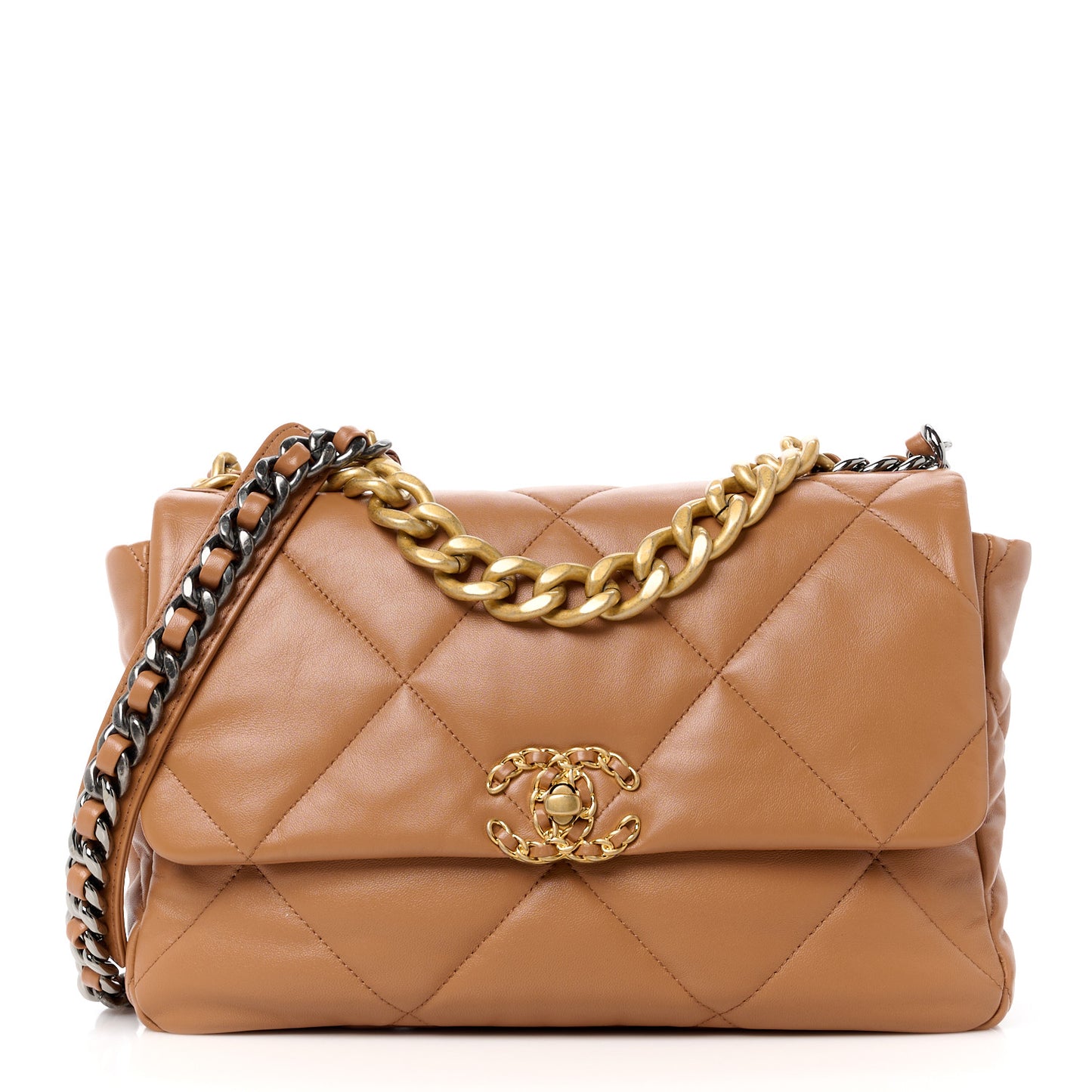 Lambskin Quilted Large Chanel 19 Flap Brown