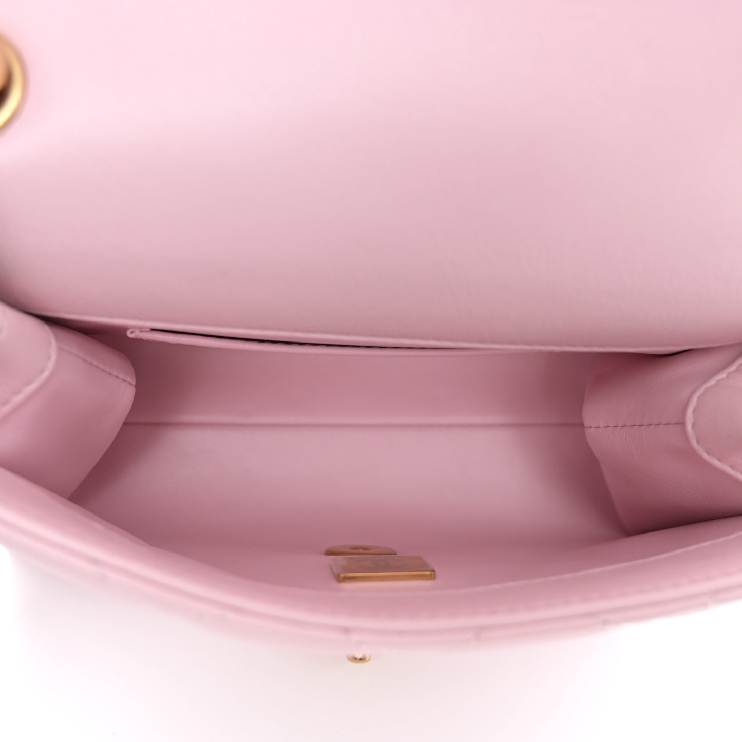Shiny Lambskin Quilted Enamel CC Mini Flap Light Pink