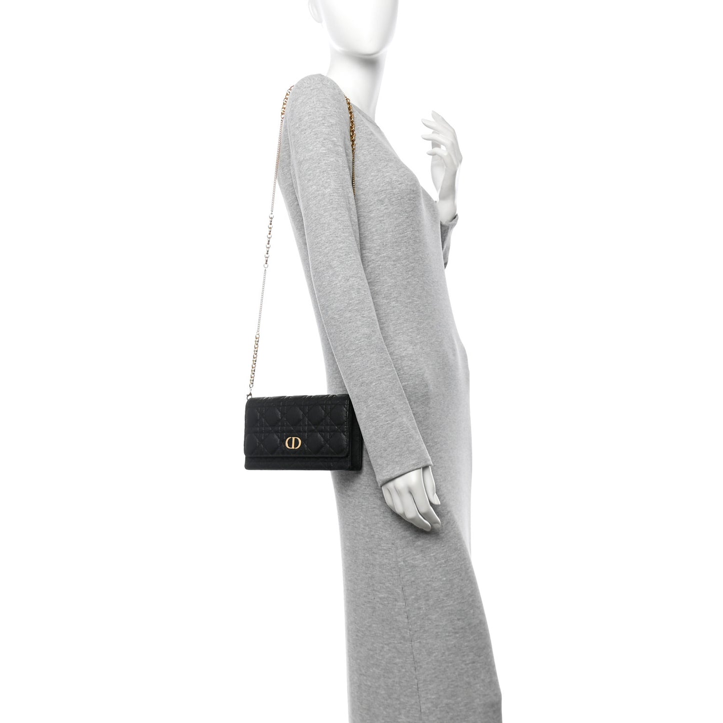 Supple Calfskin Caro Pouch with Chain Black
