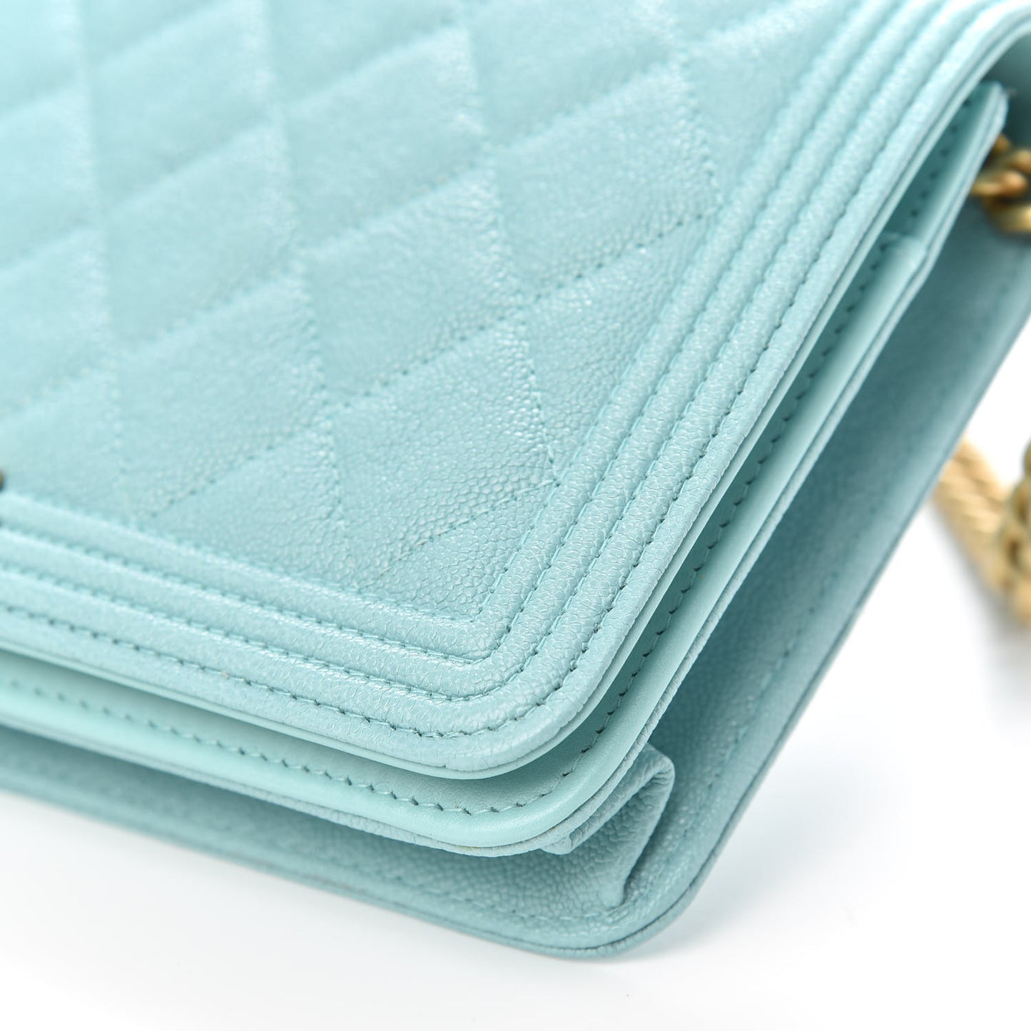 Caviar Quilted Boy Wallet On Chain WOC Light Blue