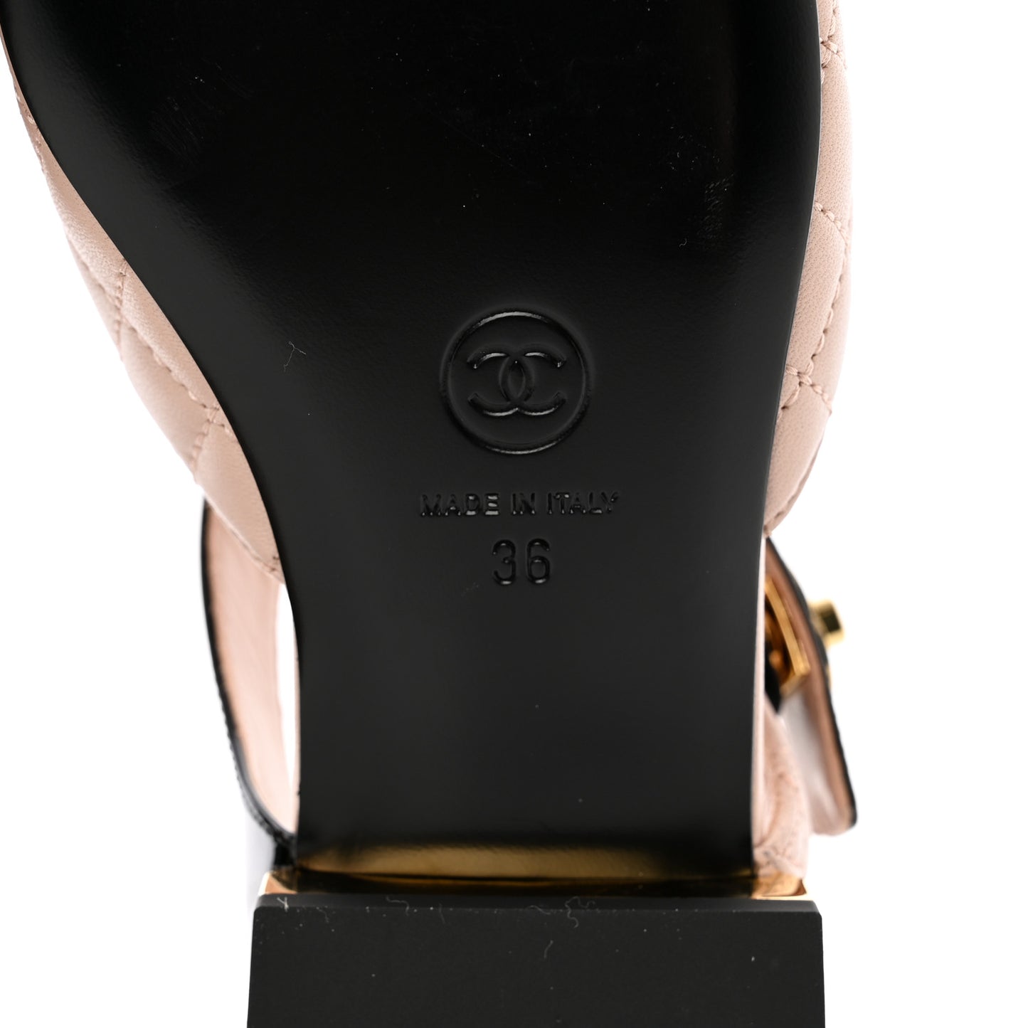 Patent Lambskin Quilted Cap Toe Ballerina Flats 36 Beige Black
