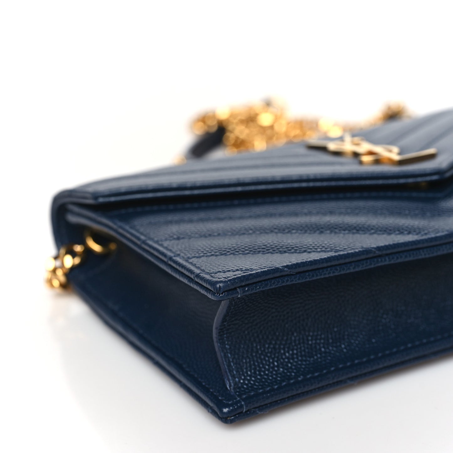 Grain De Poudre Matelasse Chevron Monogram Envelope Chain Wallet Navy