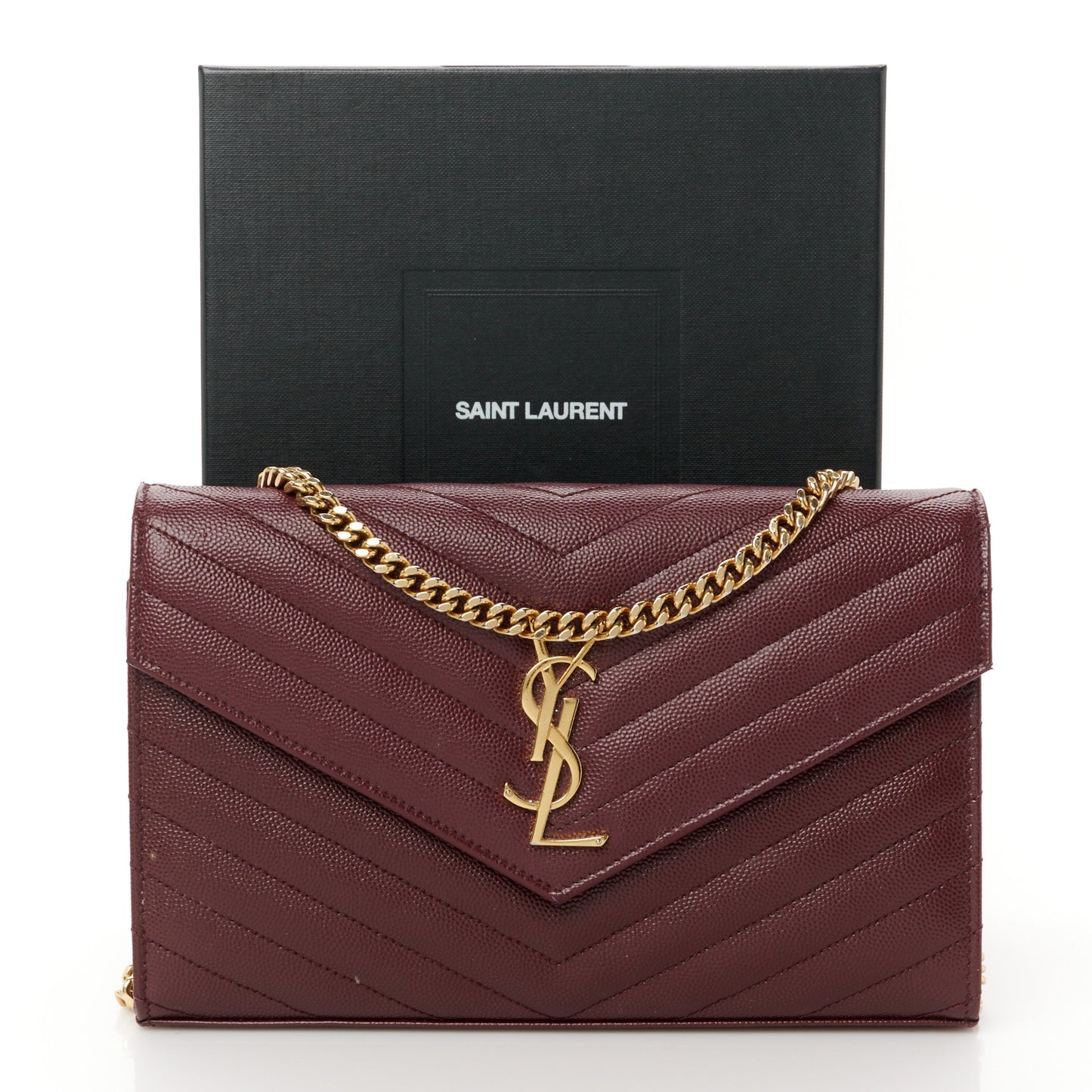 Grain De Poudre Matelasse Chevron Monogram Chain Wallet Rouge Legion